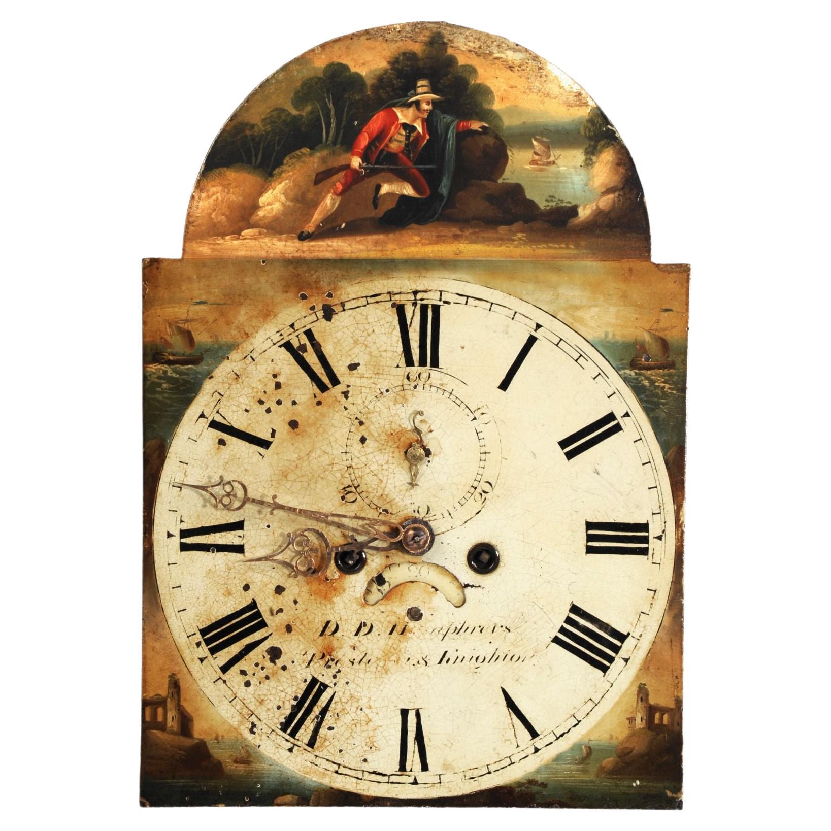 Antique English Iron Clock Dial Face, Smuggler, Fully Working with Seconds Hand For Sale