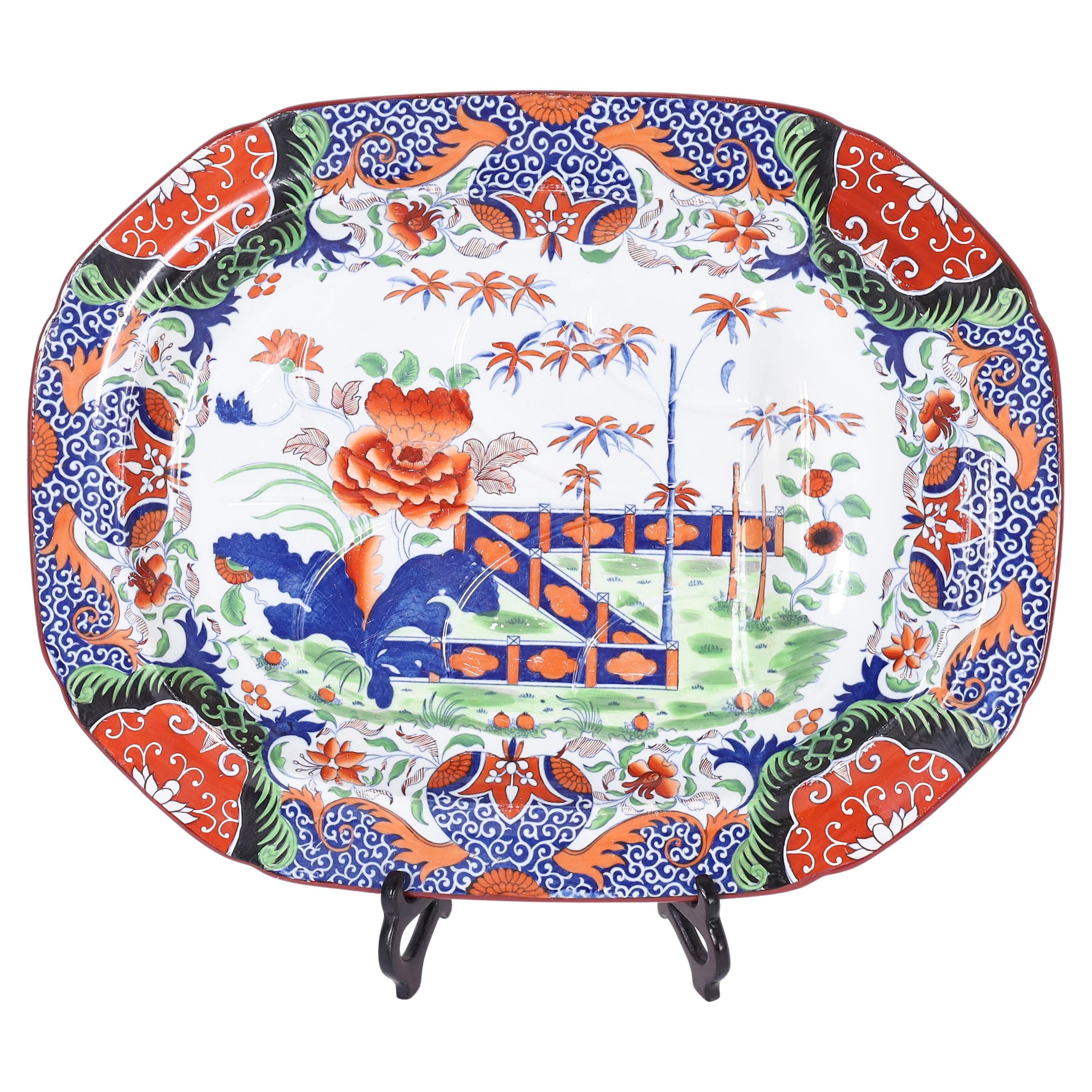 Ancien plat anglais de Chinoiserie en pierre de fer