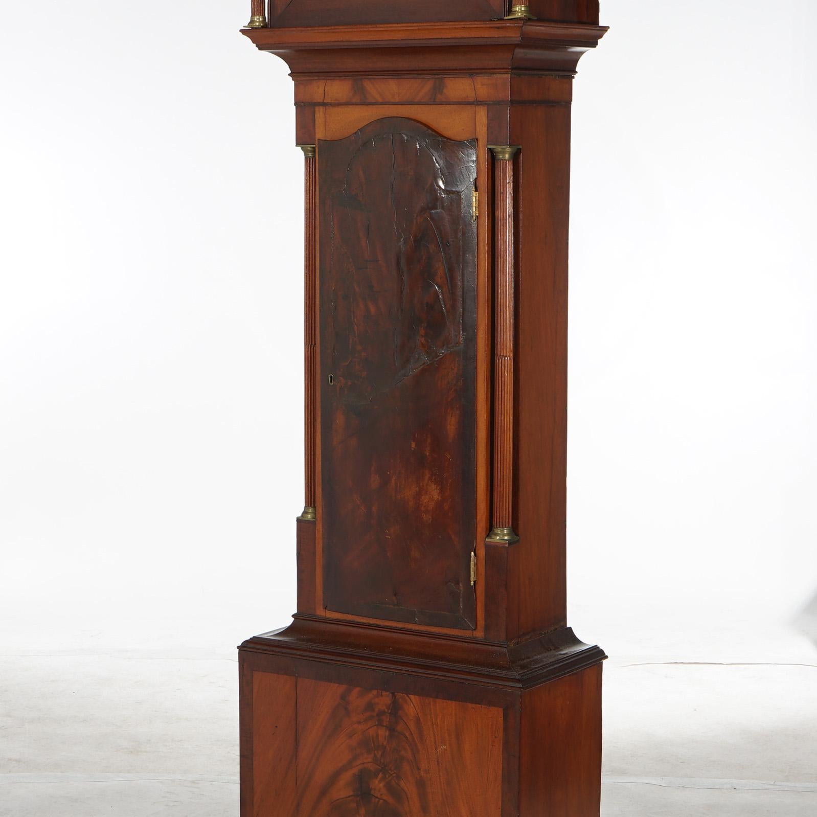 Antique English J. Carpenter Harris Town Flame Mahogany Grandfather Clock 19thC For Sale 3