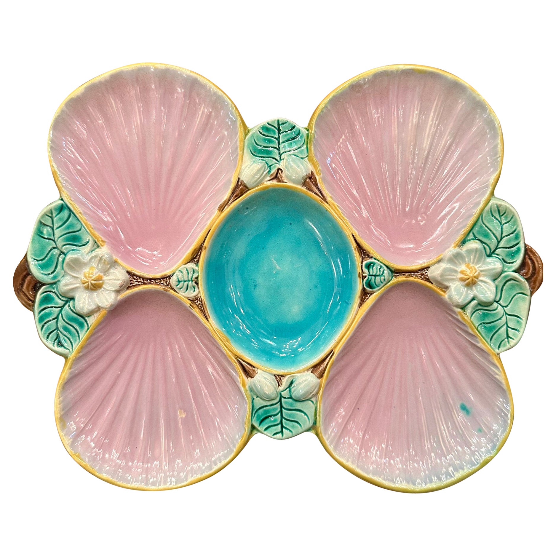 Antique English J. Holdcroft Porcelain Pond Lily Design Oyster Plate, Circa 1890