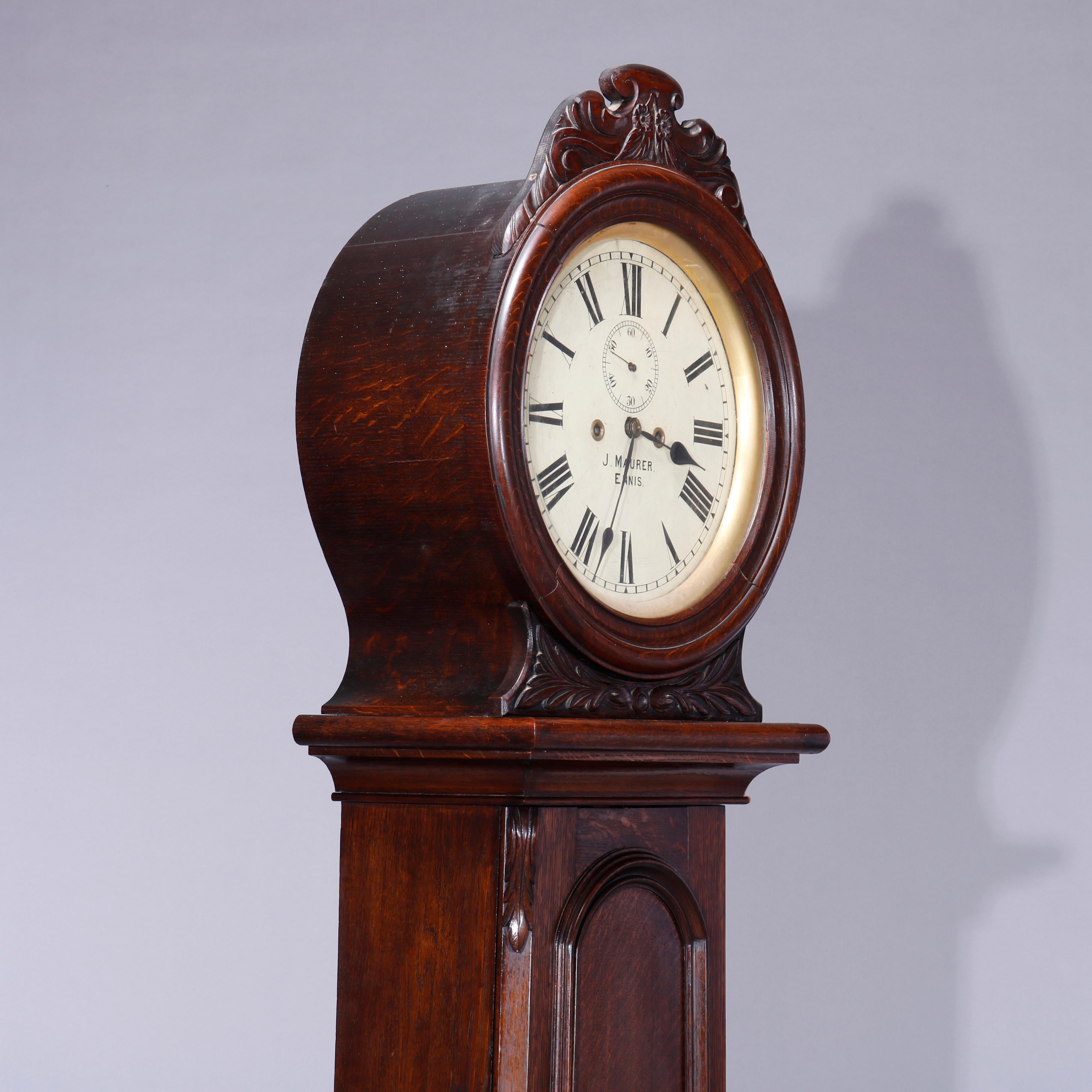 19th Century Antique English J Maurer, Ennis Oak Weight Driven Tall Case Clock, c1860