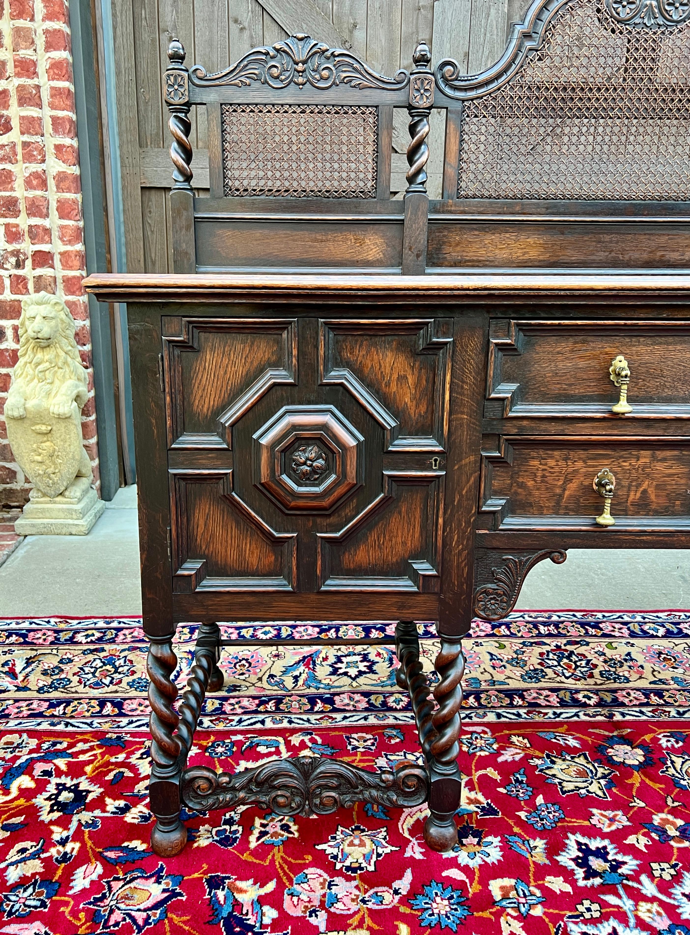 Antique English Jacobean Barley Twist Sideboard Server Buffet Oak c. 1930s For Sale 5