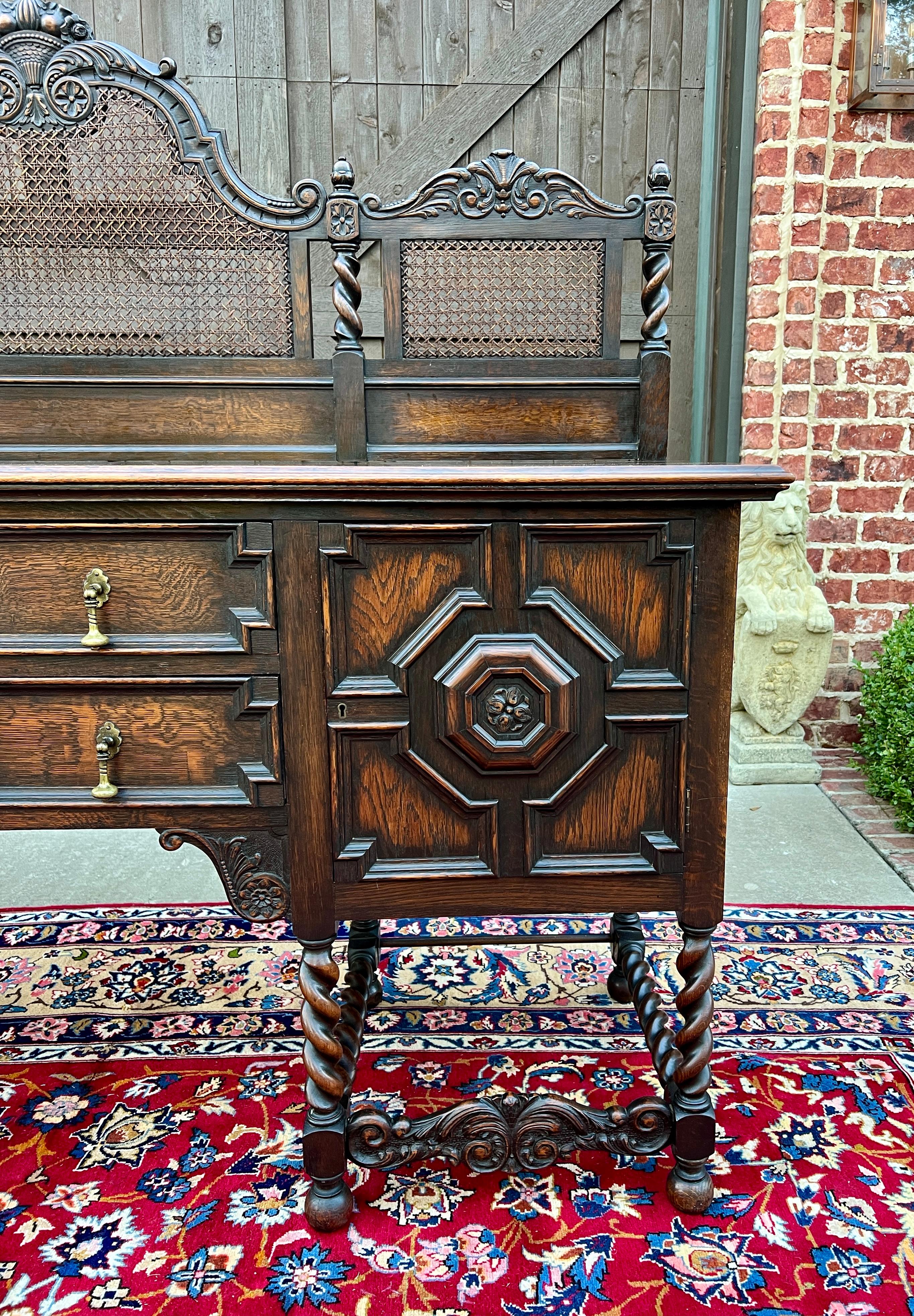Antique English Jacobean Barley Twist Sideboard Server Buffet Oak c. 1930s For Sale 6
