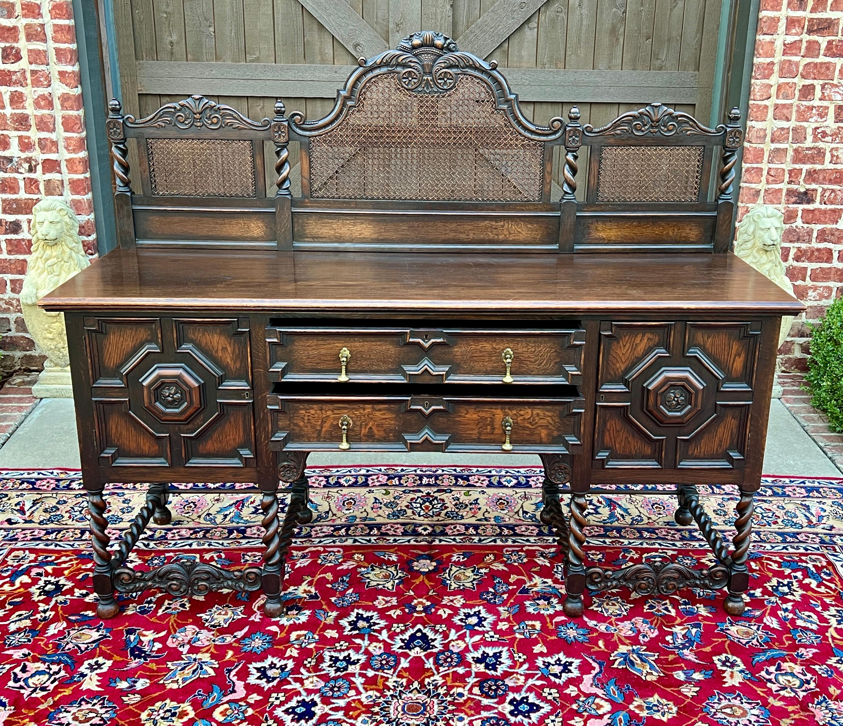 Antique English Jacobean Barley Twist Sideboard Server Buffet Oak c. 1930s For Sale 7