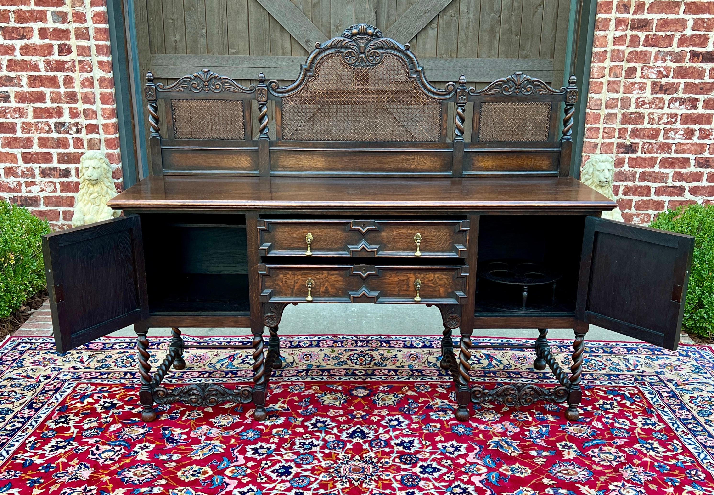 Antique English Jacobean Barley Twist Sideboard Server Buffet Oak c. 1930s For Sale 8