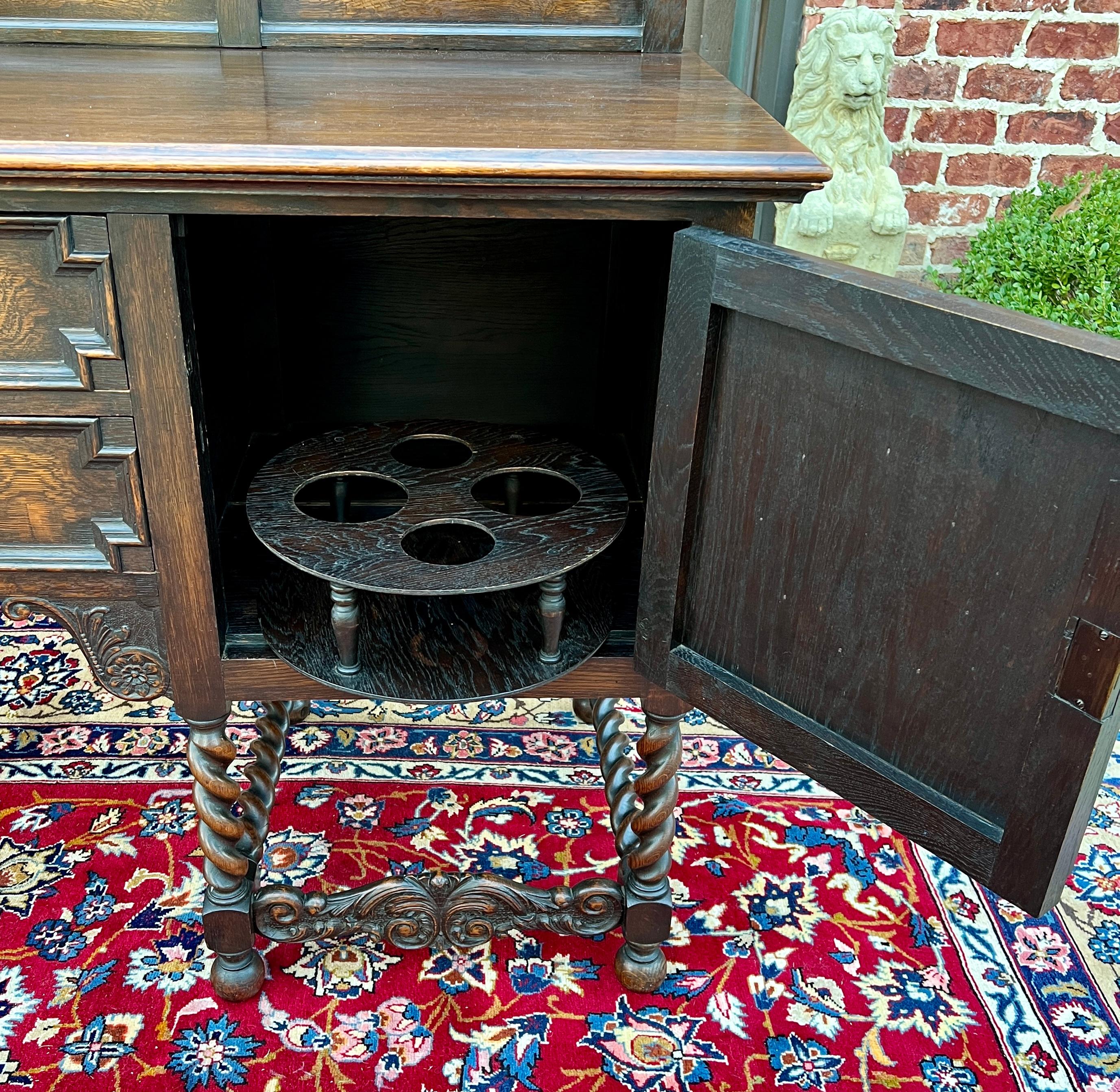 Antique English Jacobean Barley Twist Sideboard Server Buffet Oak c. 1930s For Sale 9