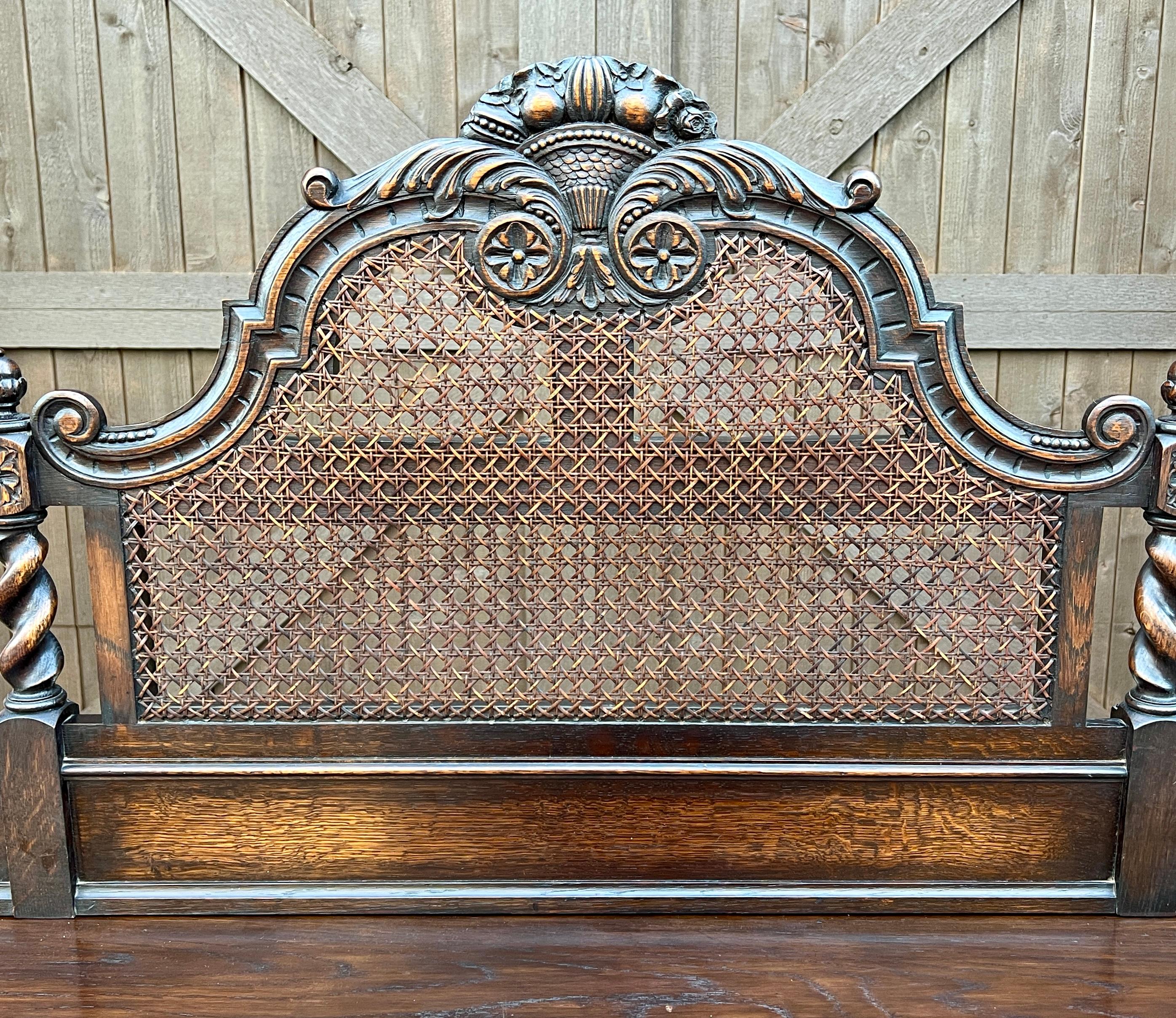 Antique English Jacobean Barley Twist Sideboard Server Buffet Oak c. 1930s For Sale 10