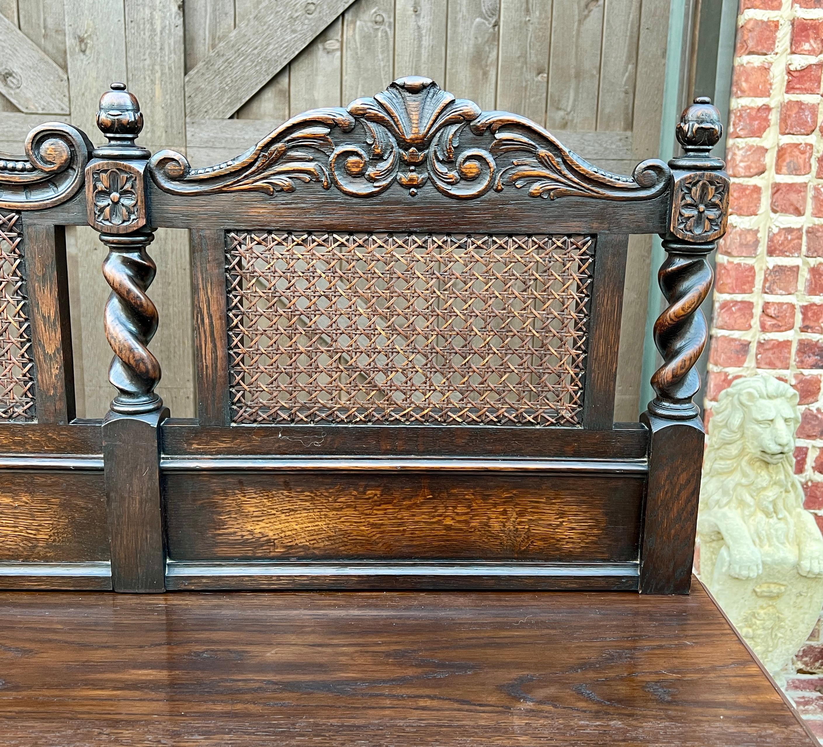 Antique English Jacobean Barley Twist Sideboard Server Buffet Oak c. 1930s For Sale 12