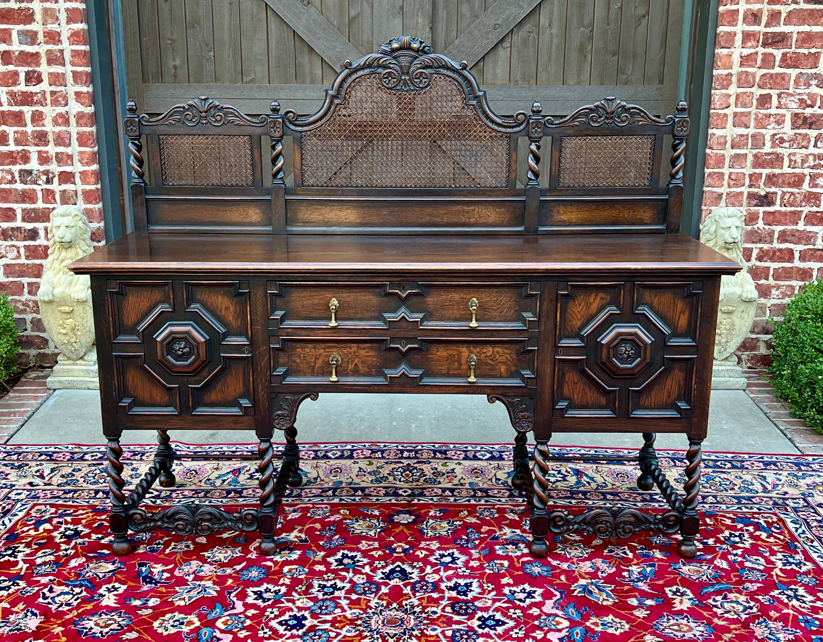 Antique English Jacobean Barley Twist Sideboard Server Buffet Oak c. 1930s For Sale 13