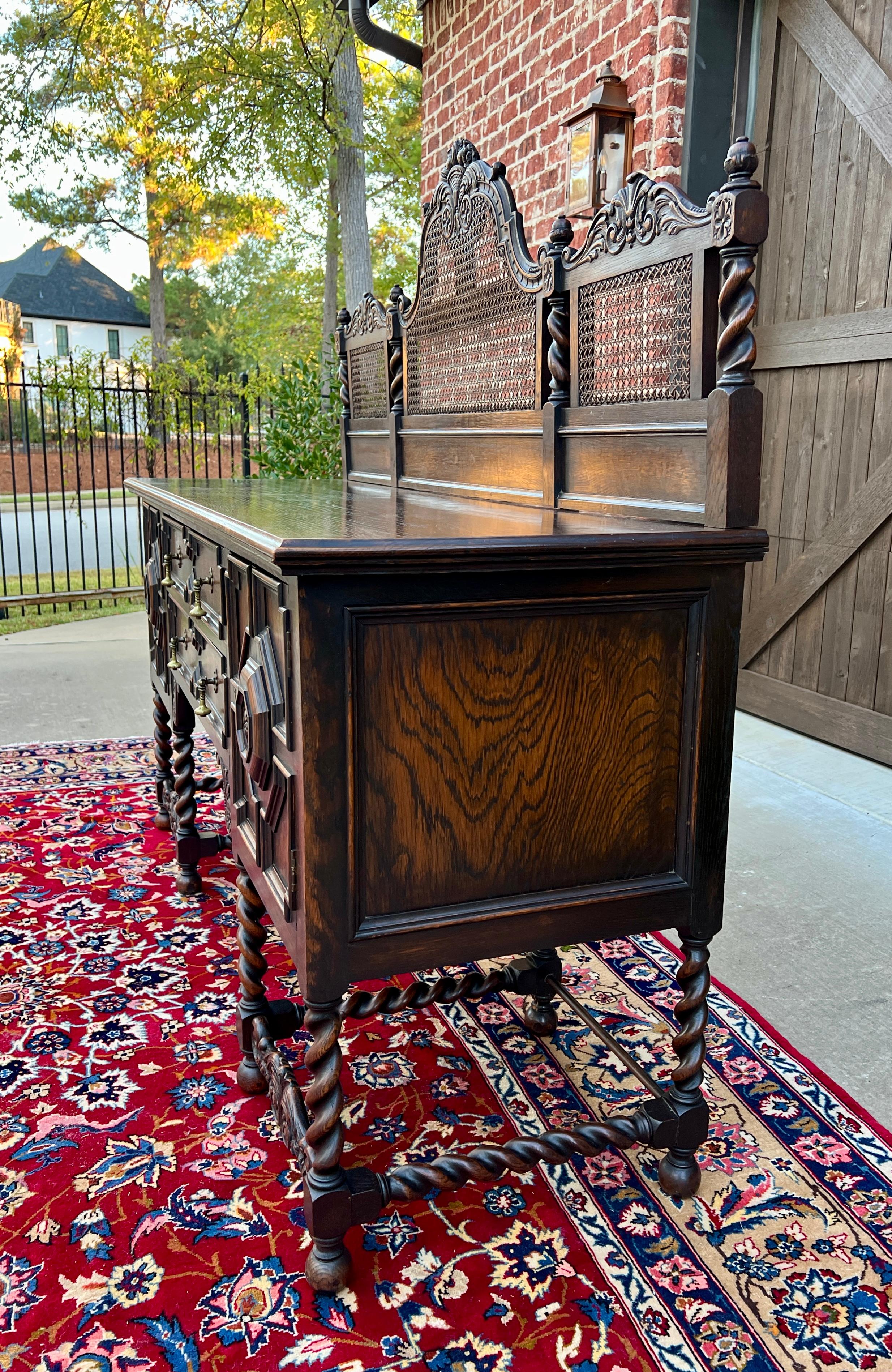Antique English Jacobean Barley Twist Sideboard Server Buffet Oak c. 1930s For Sale 14