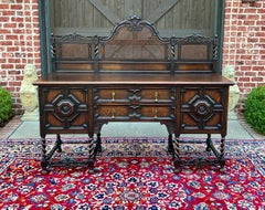 Antique English Jacobean Barley Twist Sideboard Server Buffet Oak c. 1930s