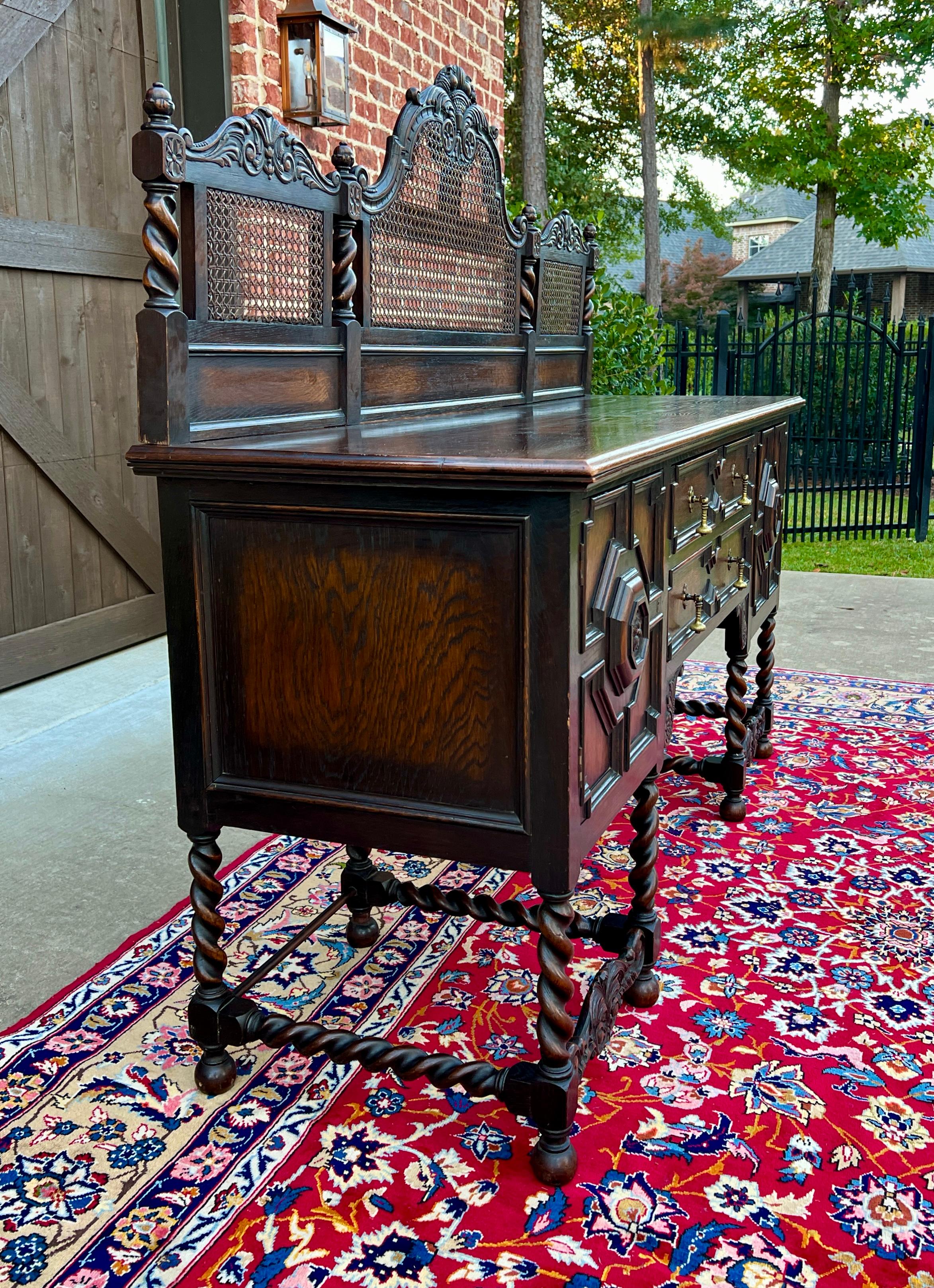 Antique English Jacobean Barley Twist Sideboard Server Buffet Oak c. 1930s For Sale 15