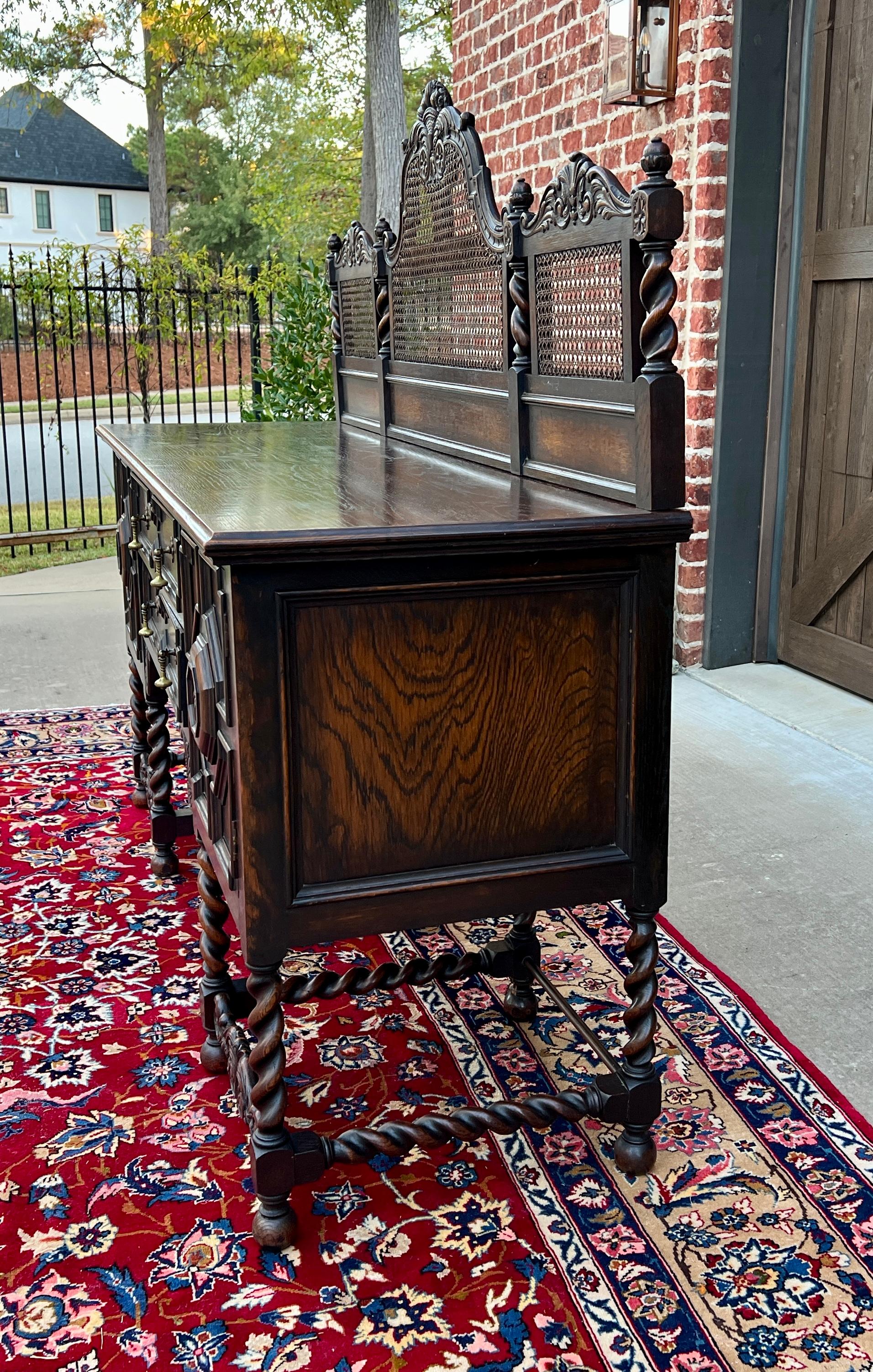 Antique English Jacobean Barley Twist Sideboard Server Buffet Oak c. 1930s In Good Condition For Sale In Tyler, TX