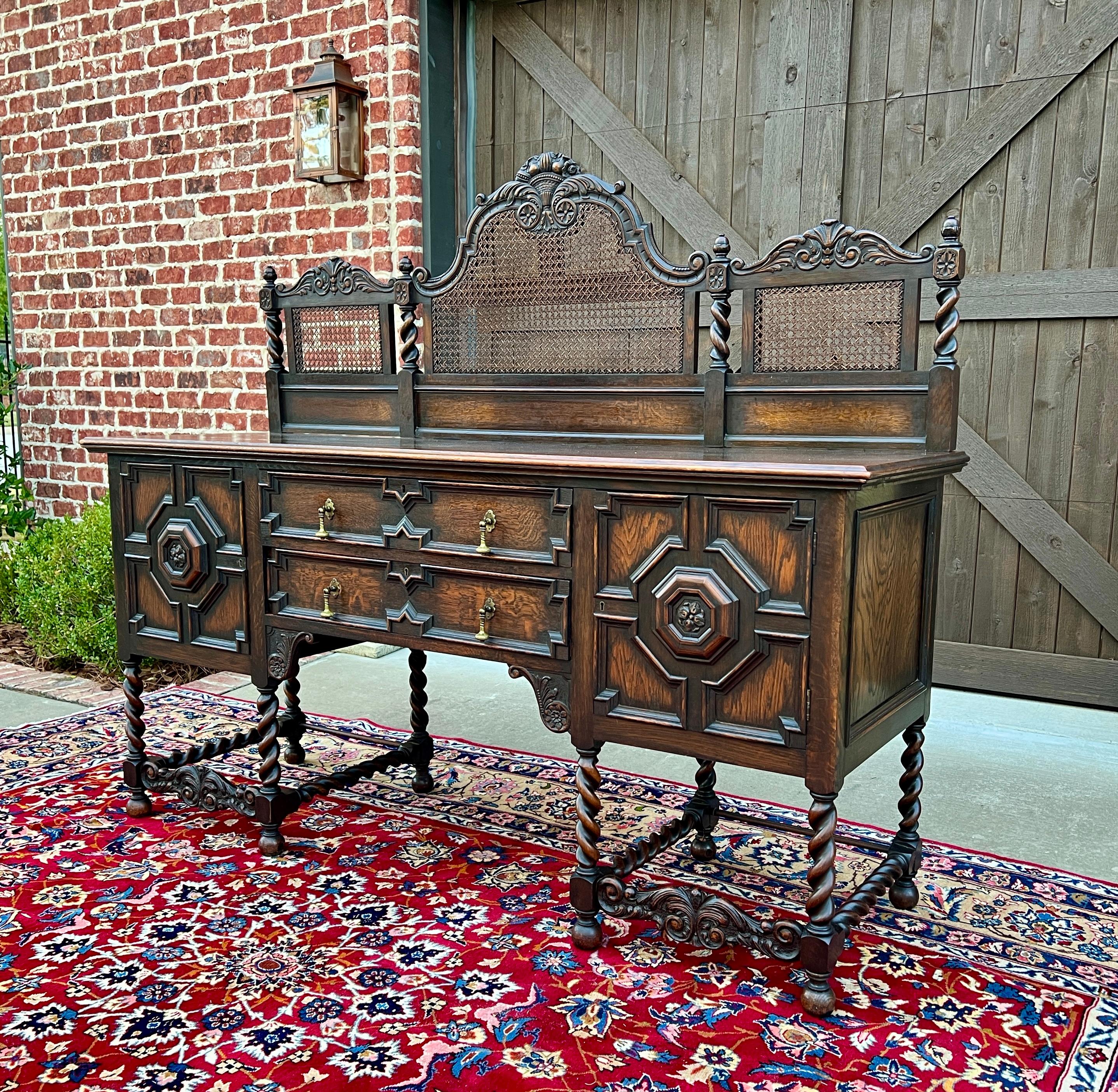 Antique English Jacobean Barley Twist Sideboard Server Buffet Oak c. 1930s For Sale 1