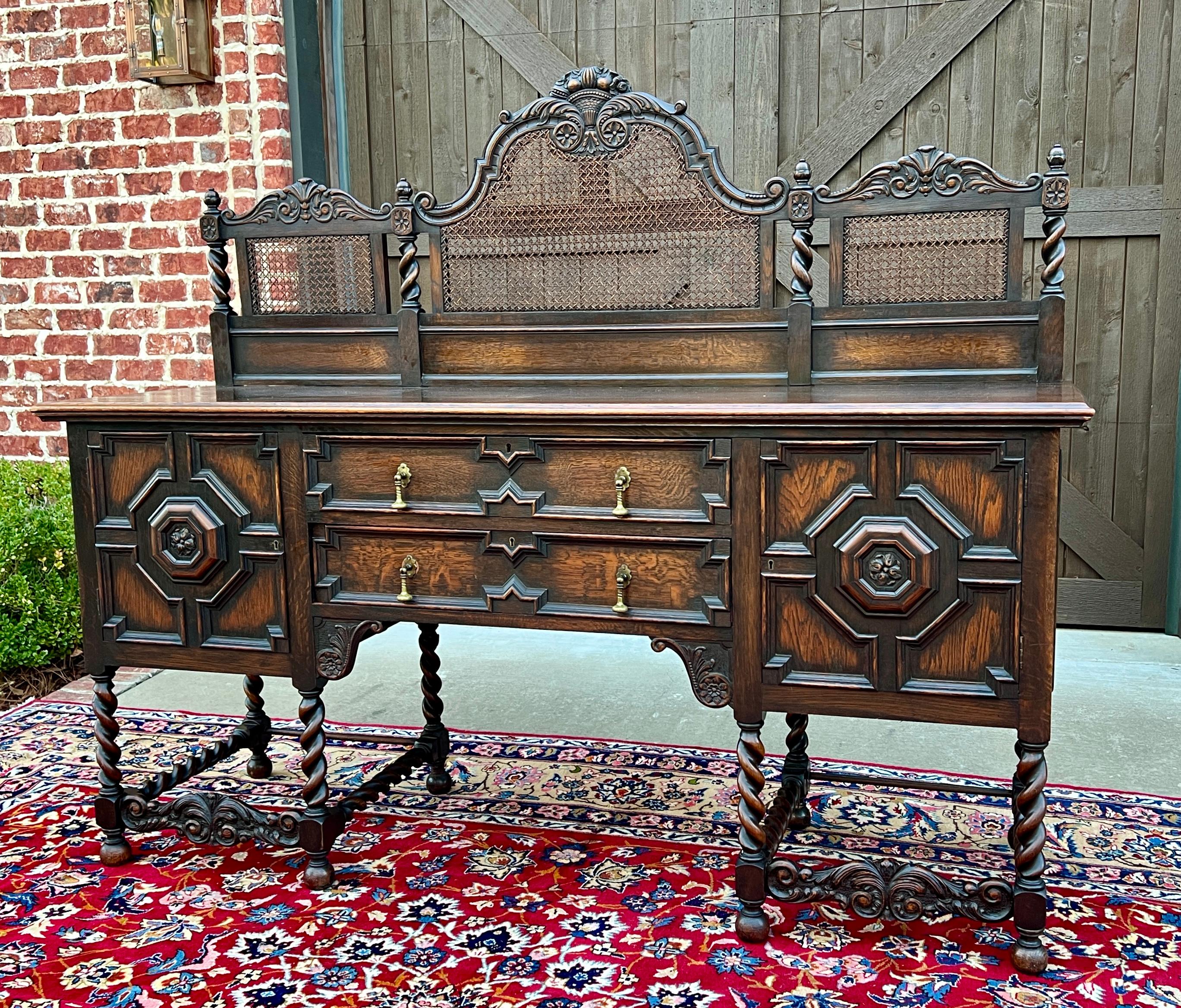 Antique English Jacobean Barley Twist Sideboard Server Buffet Oak c. 1930s For Sale 2