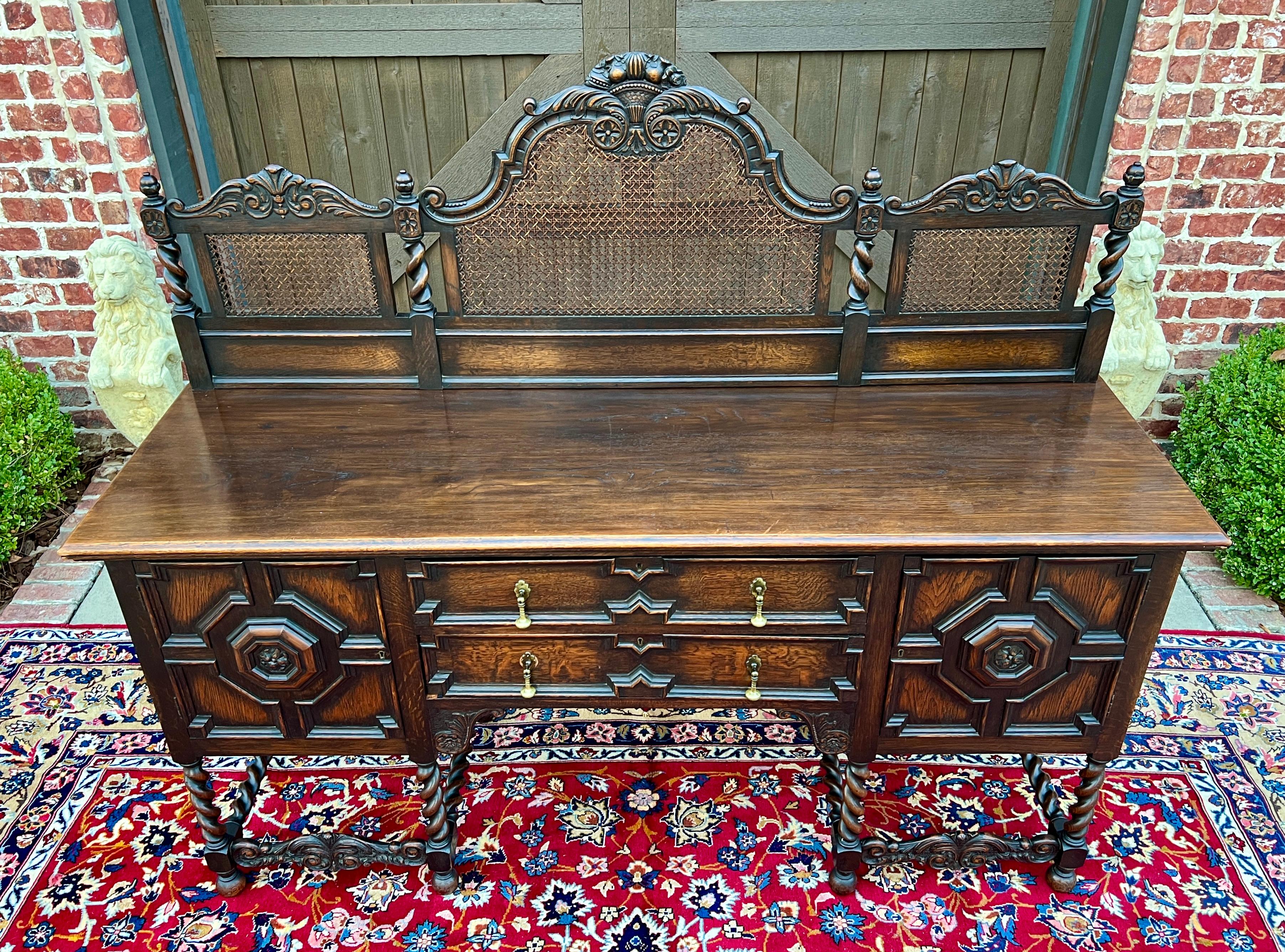 Antique English Jacobean Barley Twist Sideboard Server Buffet Oak c. 1930s For Sale 3