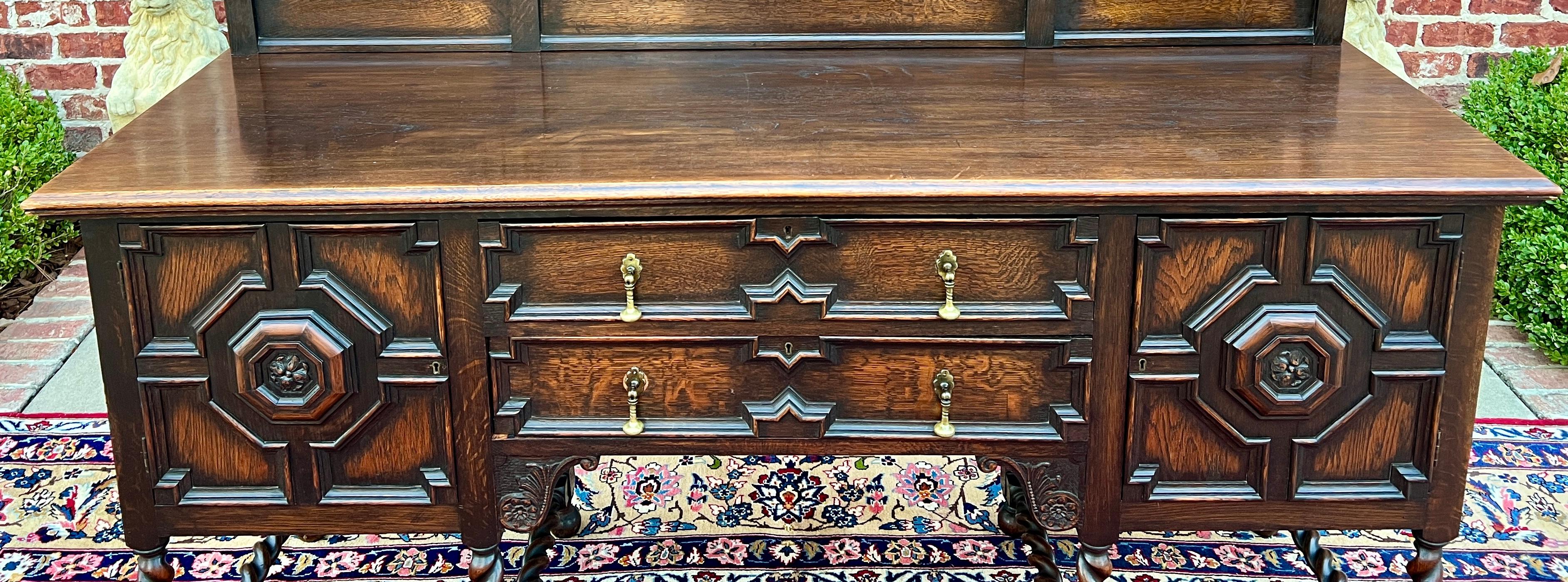 Antique English Jacobean Barley Twist Sideboard Server Buffet Oak c. 1930s For Sale 4