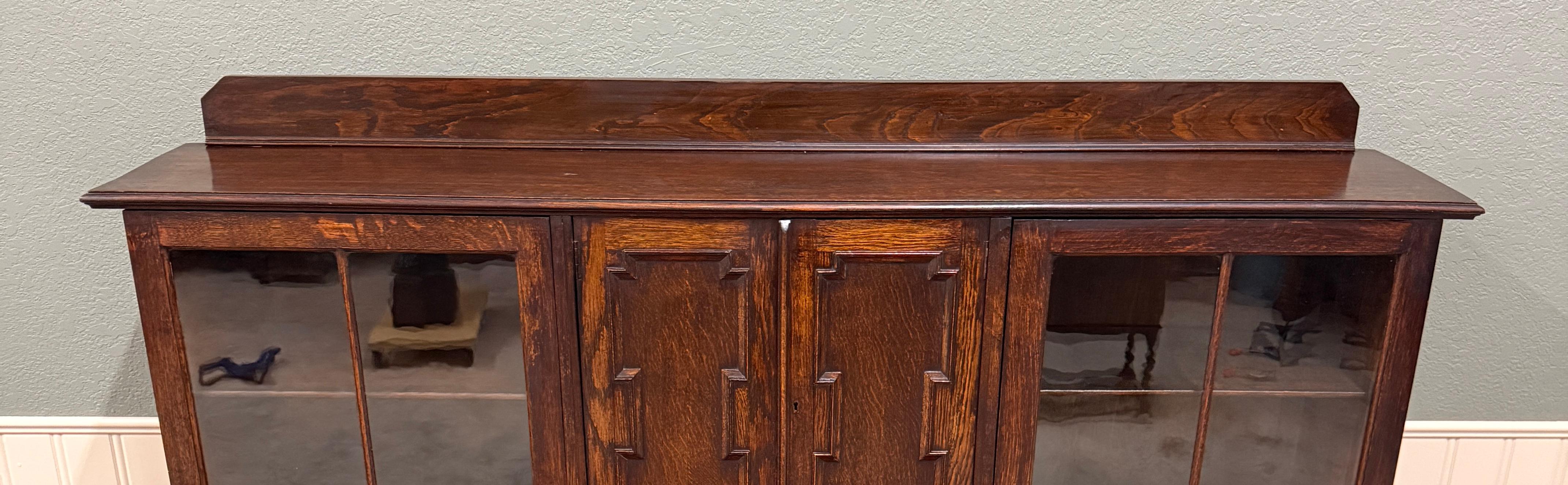 Antique English Jacobean Bookcase Bookshelf Cabinet Barley Twist Wavy Glass Oak For Sale 10