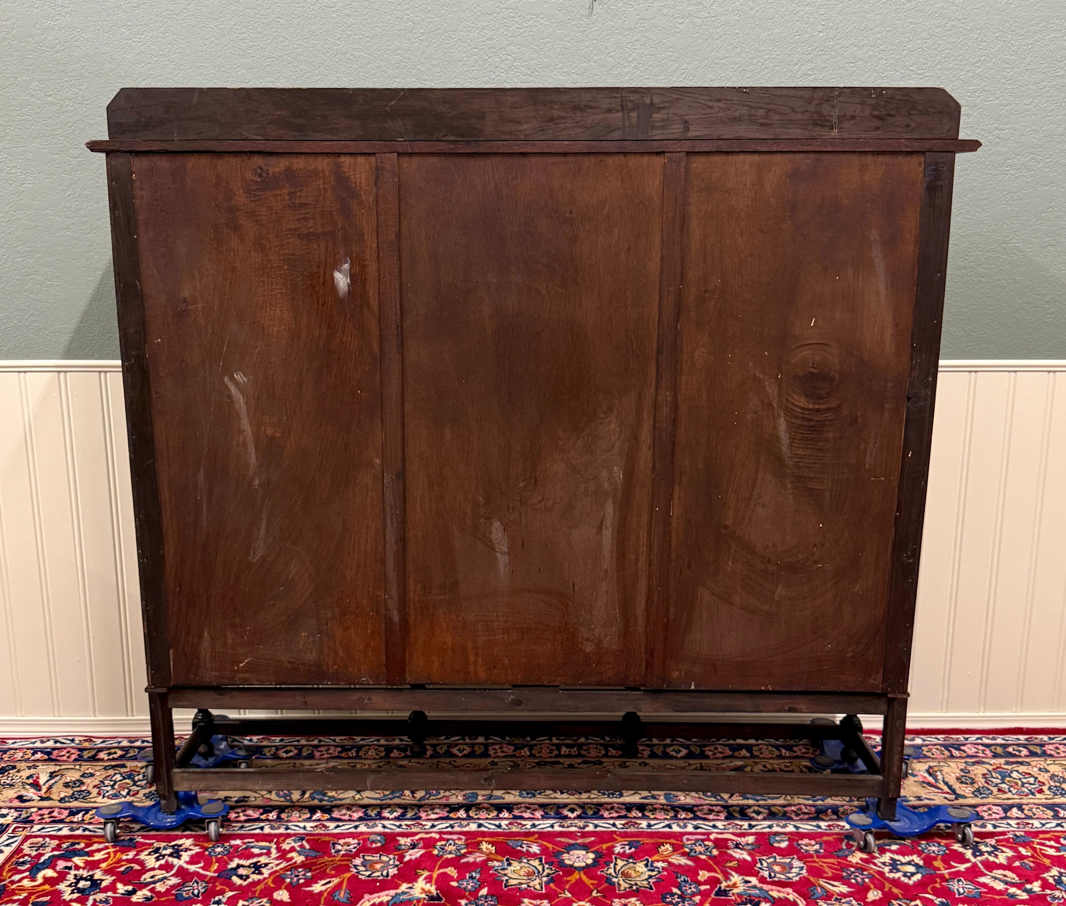 Antique English Jacobean Bookcase Bookshelf Cabinet Barley Twist Wavy Glass Oak For Sale 14