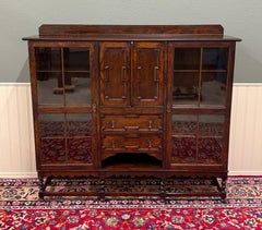 Antique English Jacobean Bookcase Bookshelf Cabinet Barley Twist Wavy Glass Oak