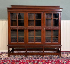 Antica libreria giacobina inglese Libreria Cabinet Wavy a 3 ante in vetro Mogano