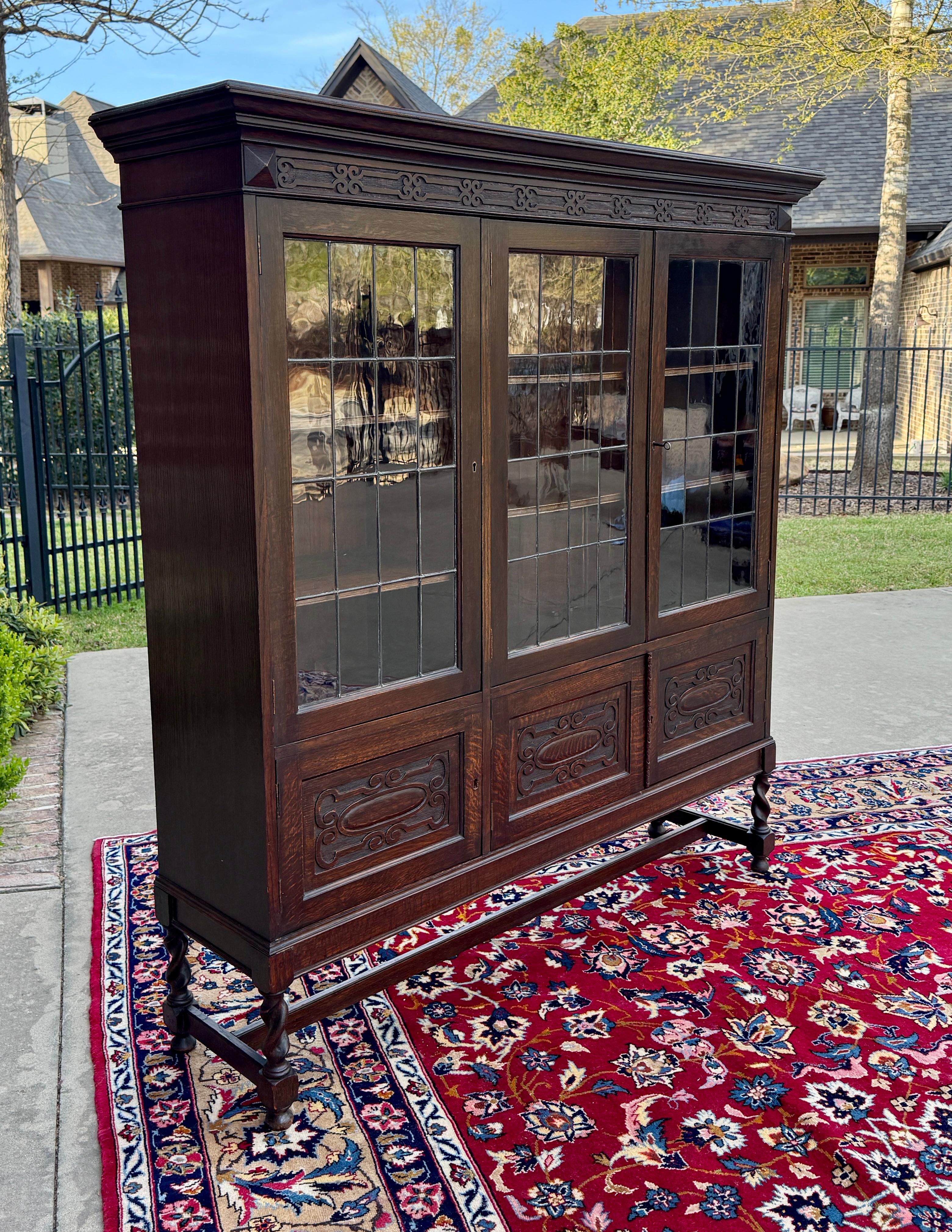 Antigua librería jacobea inglesa Estantería Vitrina Vidrio emplomado Roble 6