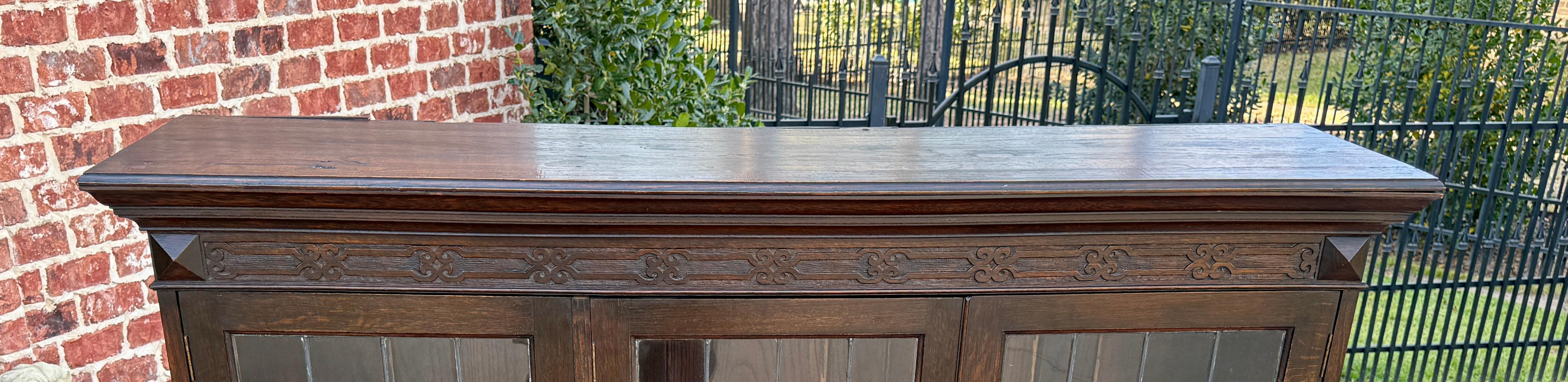 Antigua librería jacobea inglesa Estantería Vitrina Vidrio emplomado Roble 7