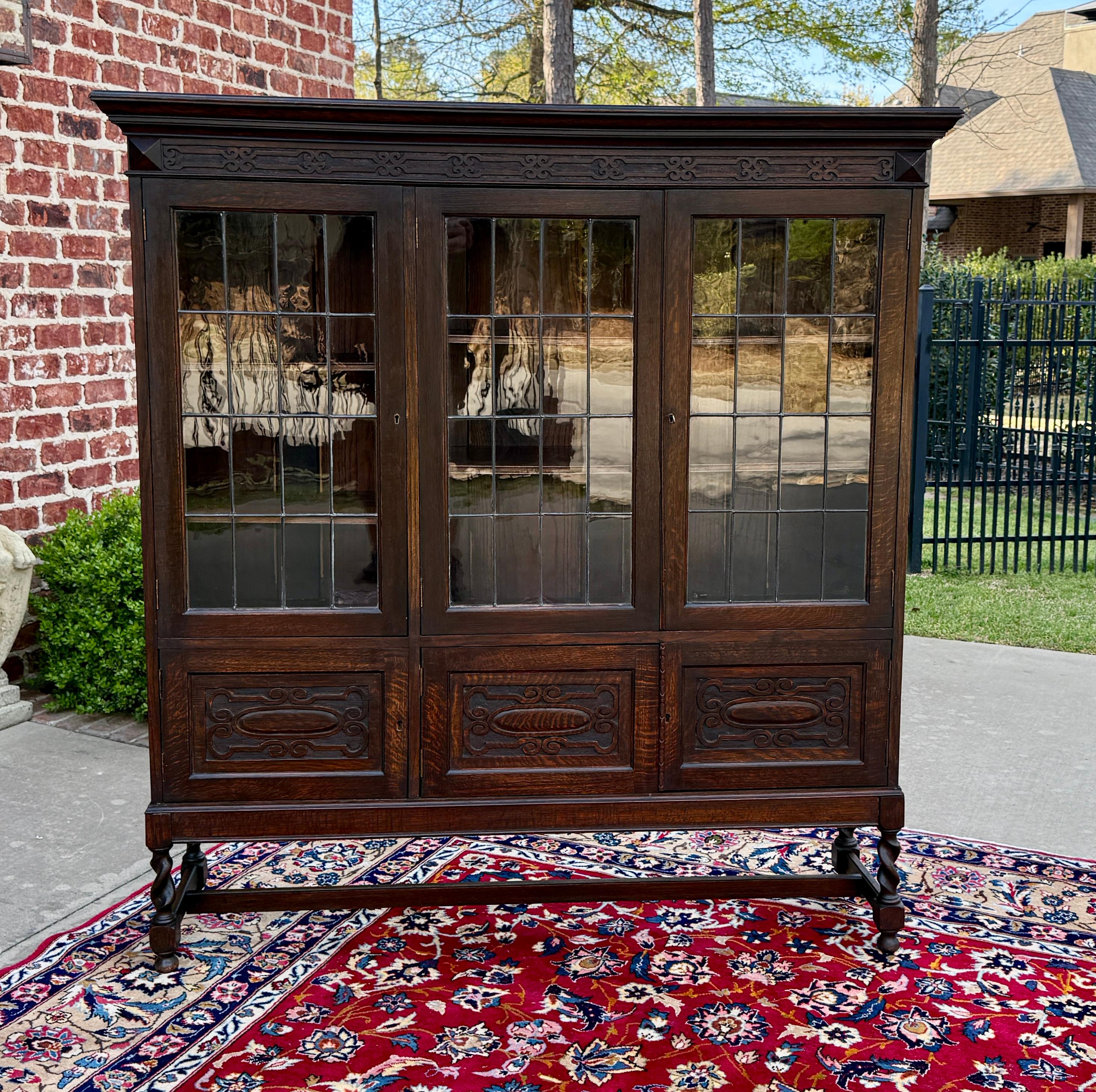 Antigua librería jacobea inglesa Estantería Vitrina Vidrio emplomado Roble 8