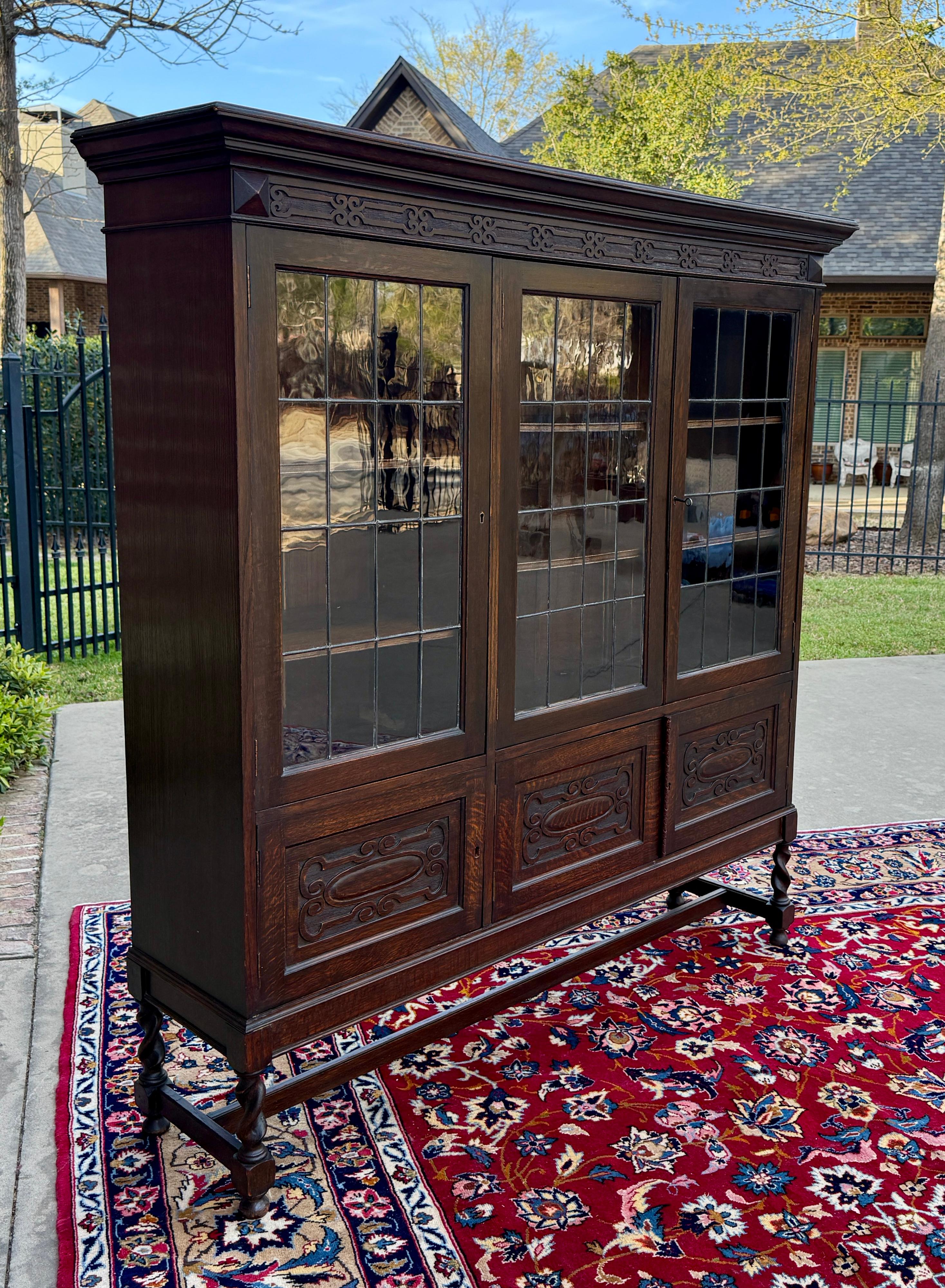 Antigua librería jacobea inglesa Estantería Vitrina Vidrio emplomado Roble 1