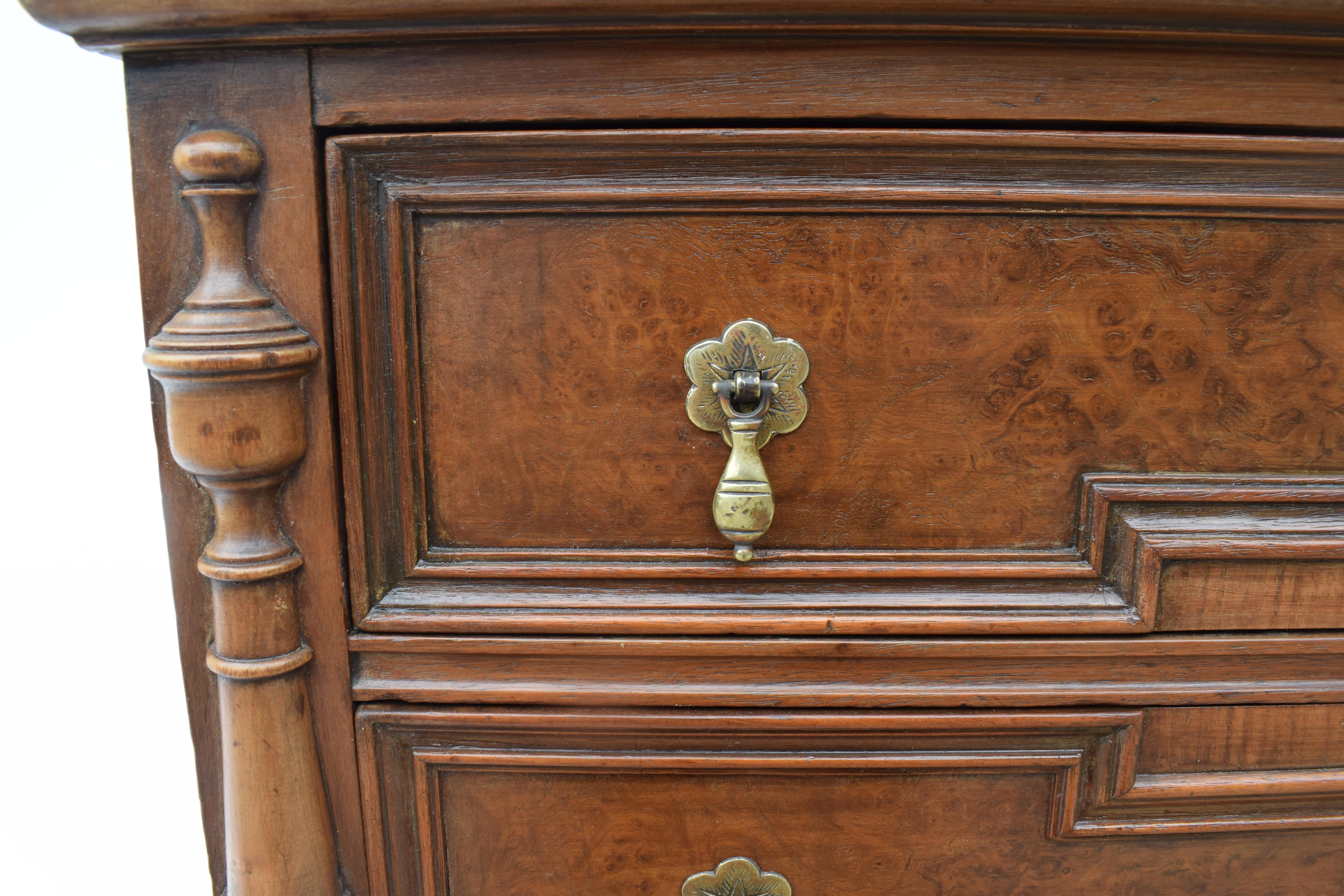 Antique English Jacobean Carved Burl & Mixed Wood Bar Cabinet Circa 1920s For Sale 6