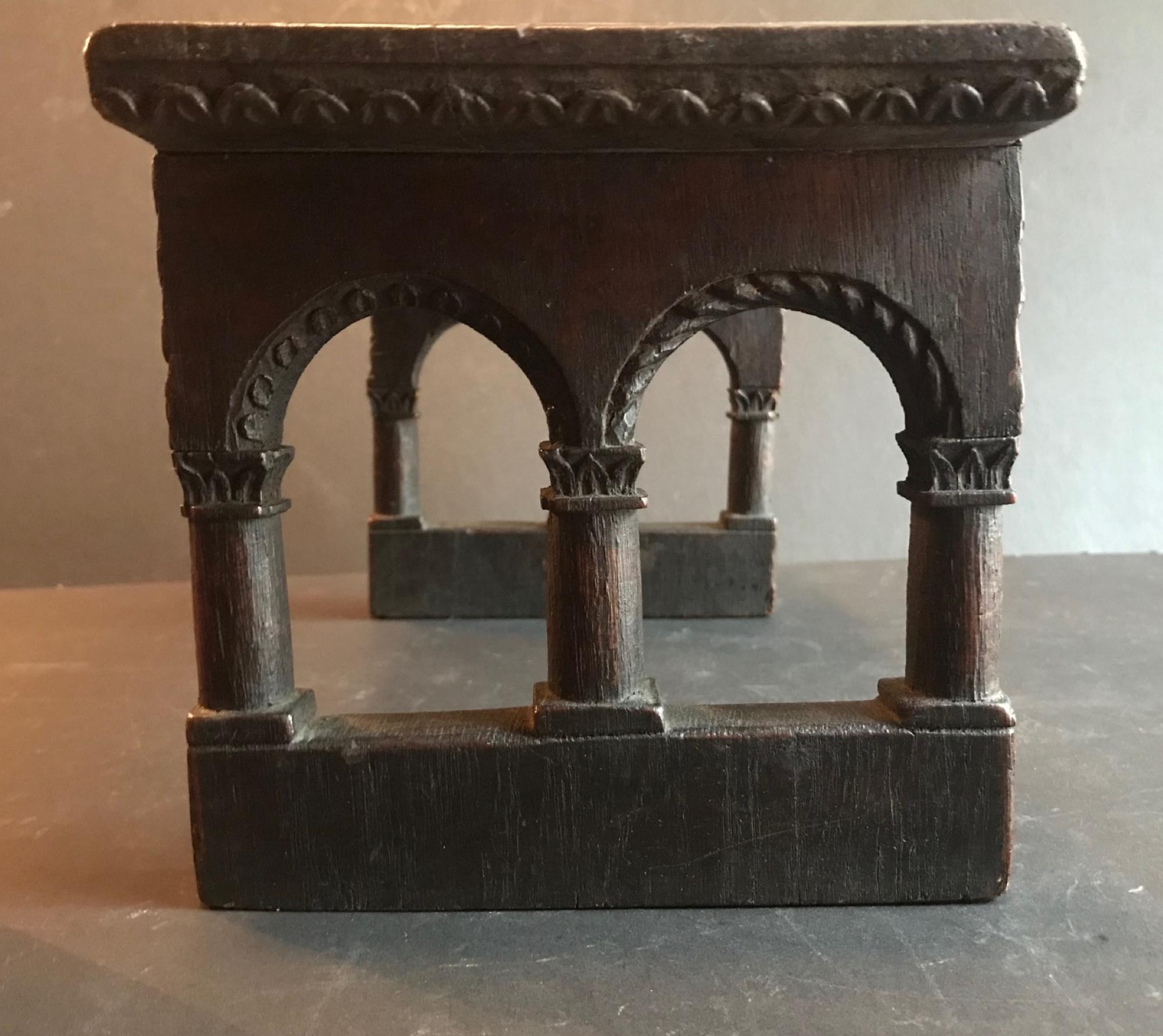 Antique English Jacobean Carved Oak Miniature Footstool 6