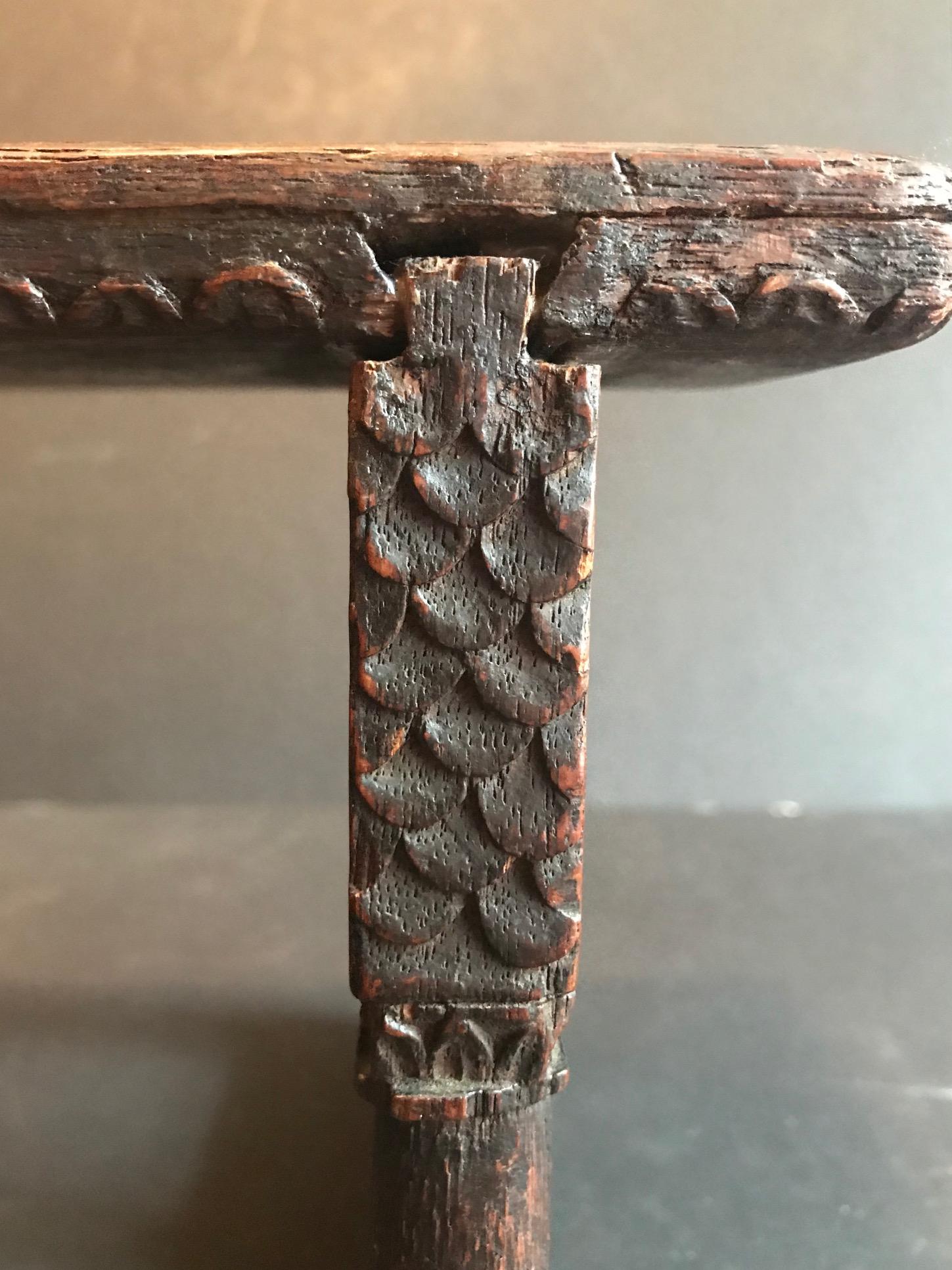 Antique English Jacobean Carved Oak Miniature Footstool 8