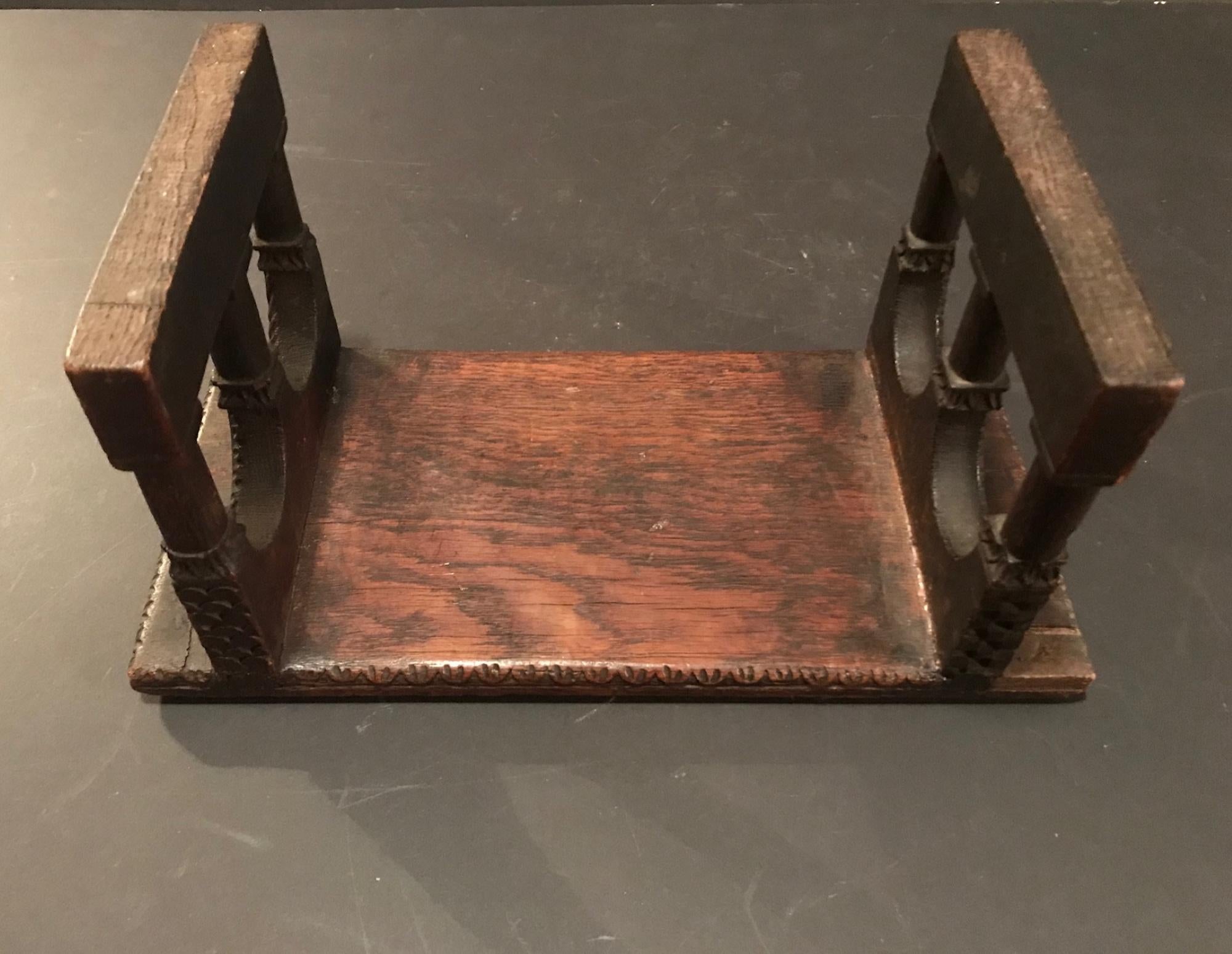 Antique English Jacobean Carved Oak Miniature Footstool 15