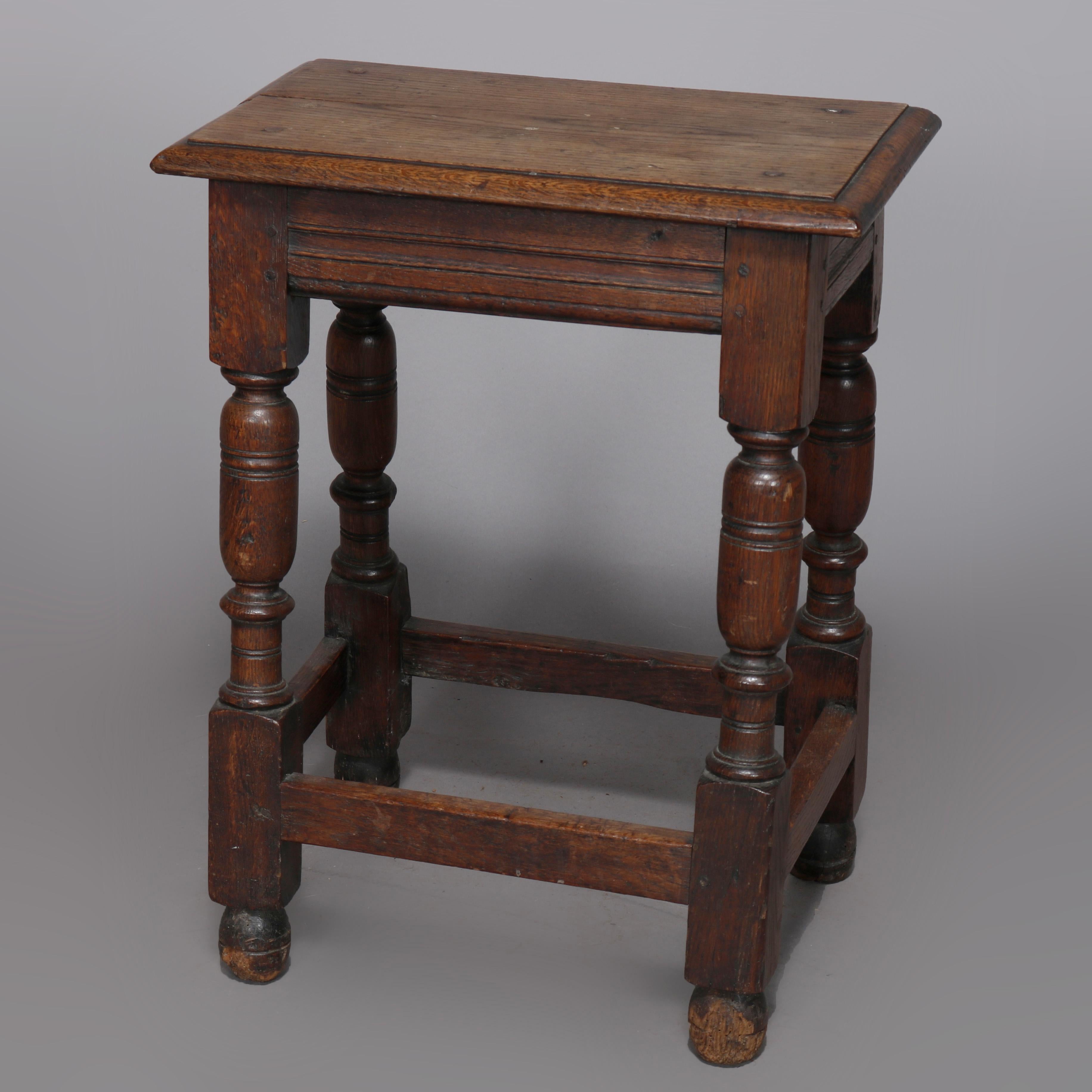 Antique English Jacobean Carved Oak Side Stand or Stool, 18th Century In Good Condition In Big Flats, NY
