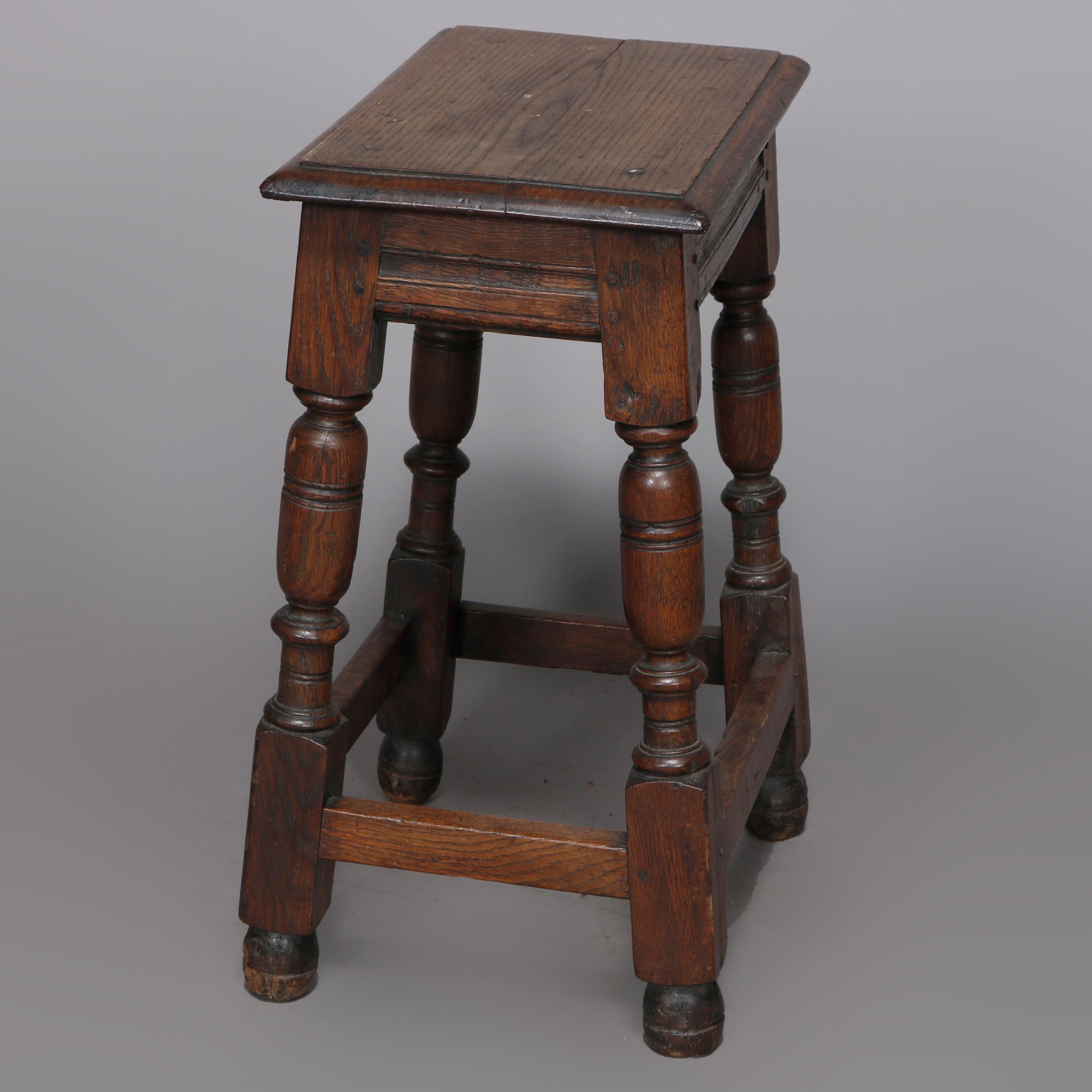 18th Century and Earlier Antique English Jacobean Carved Oak Side Stand or Stool, 18th Century