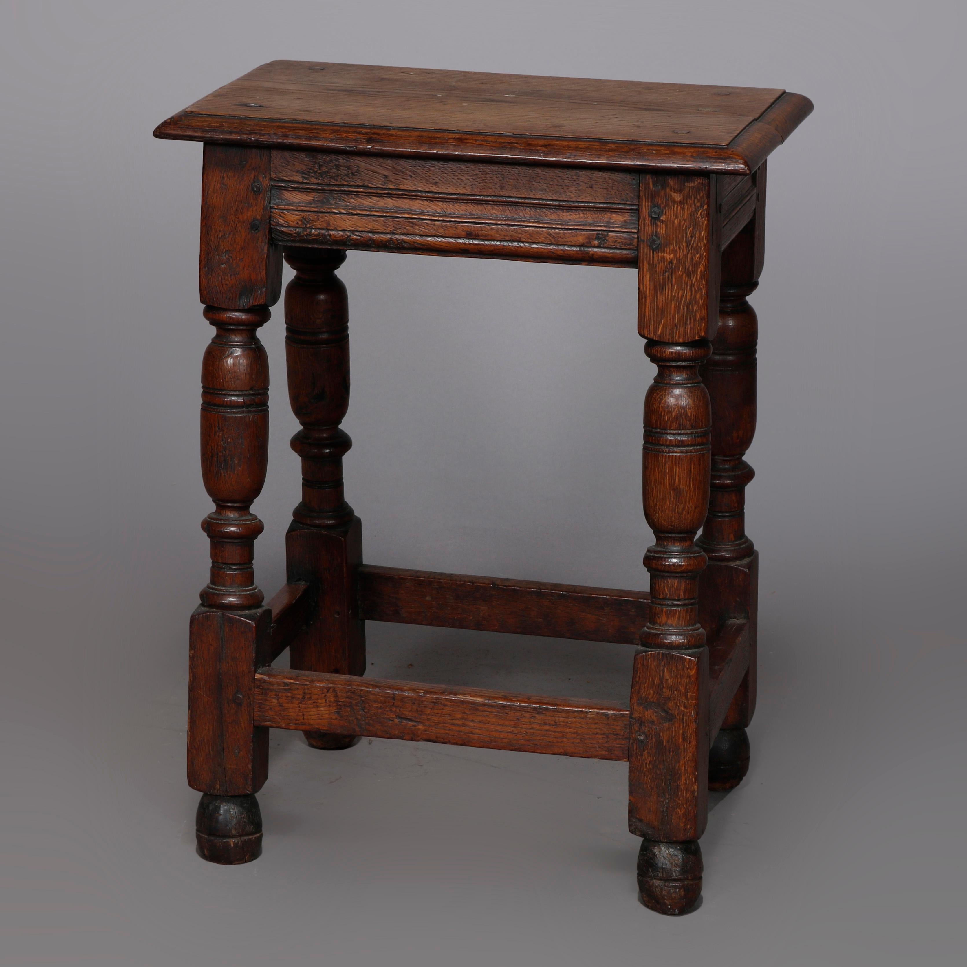 Antique English Jacobean Carved Oak Side Stand or Stool, 18th Century 1