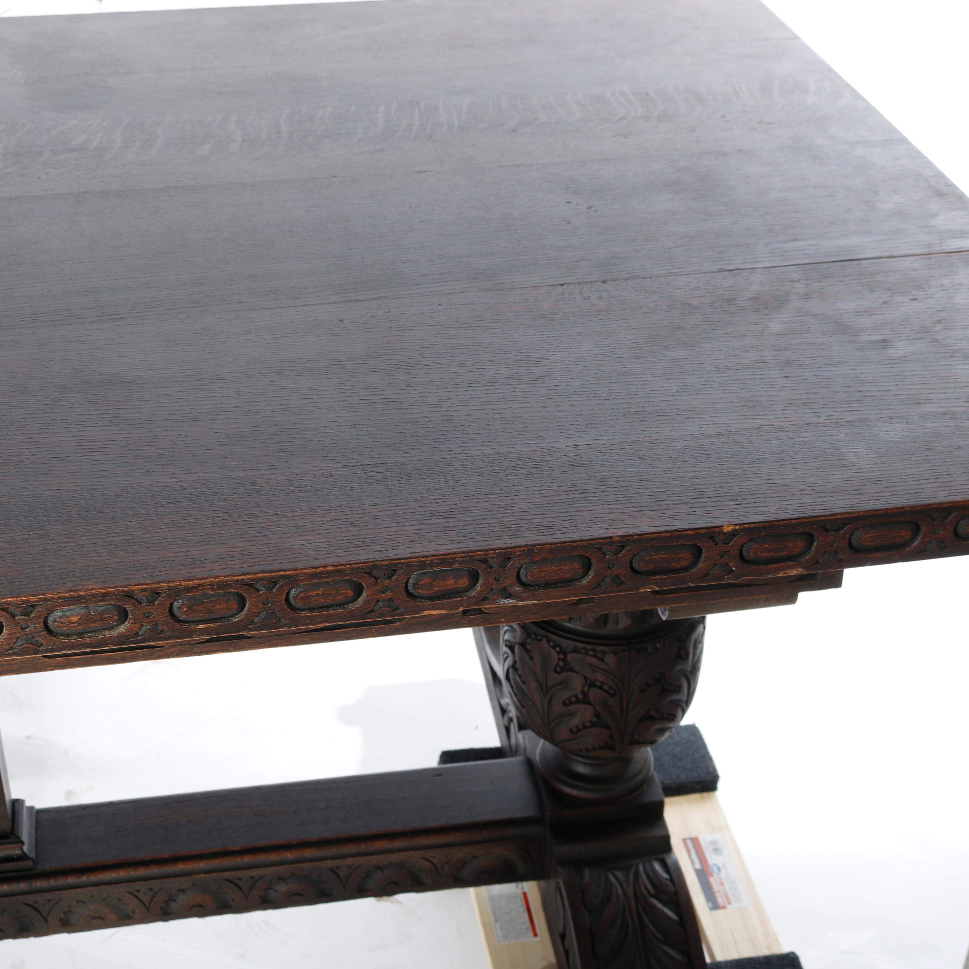 Antique English Jacobean Carved Walnut Trestle Dining or Conference Table 19th C 6