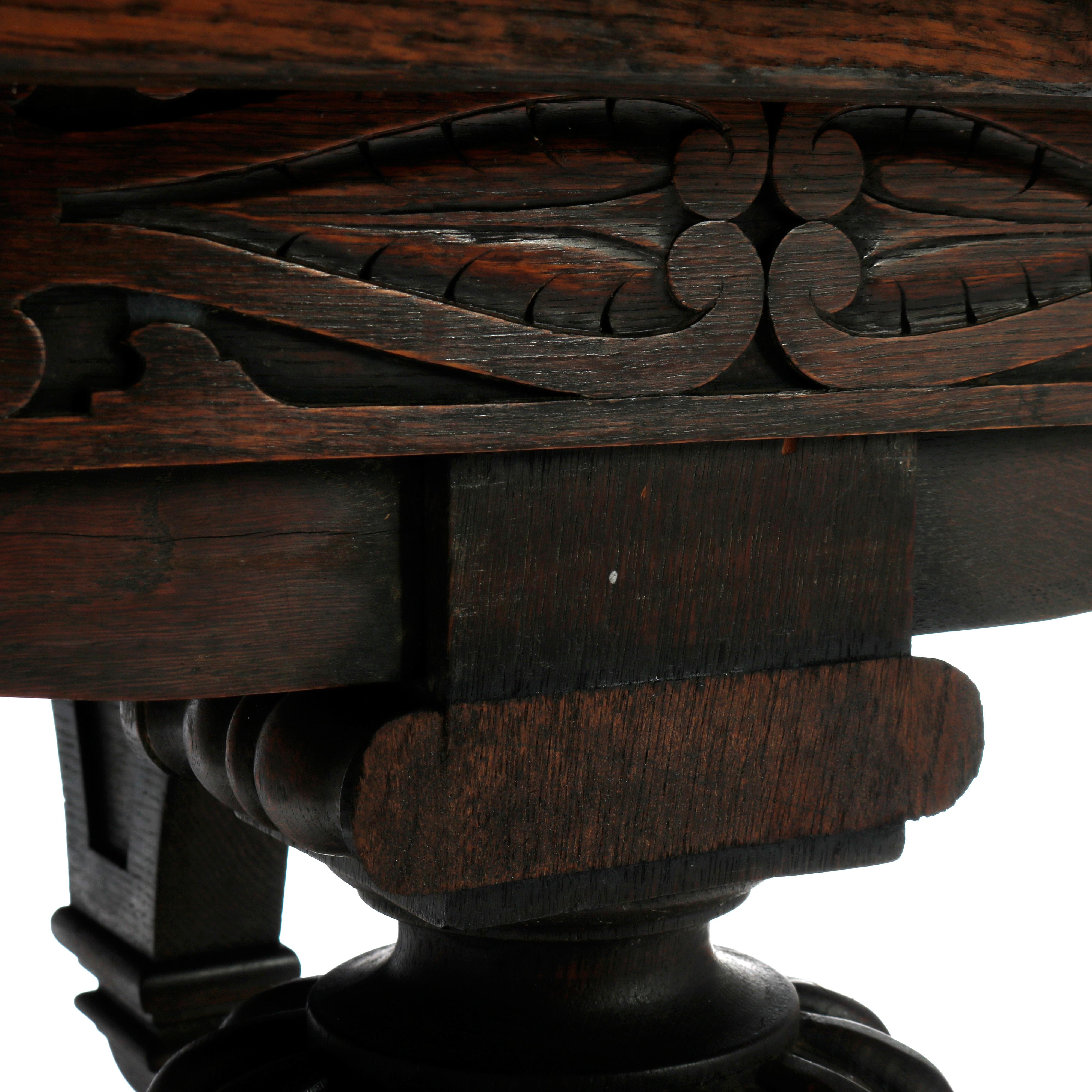 Antique English Jacobean Carved Walnut Trestle Dining or Conference Table 19th C 13