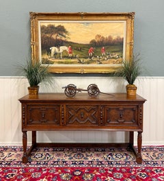 Antique English Jacobean Console Buffet Sideboard Sofa Table Oak c.1930s