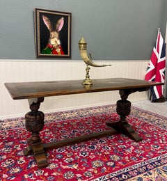 Antique English Jacobean Dining Table Breakfast Table Oak 6' Wide c.1920s-30s