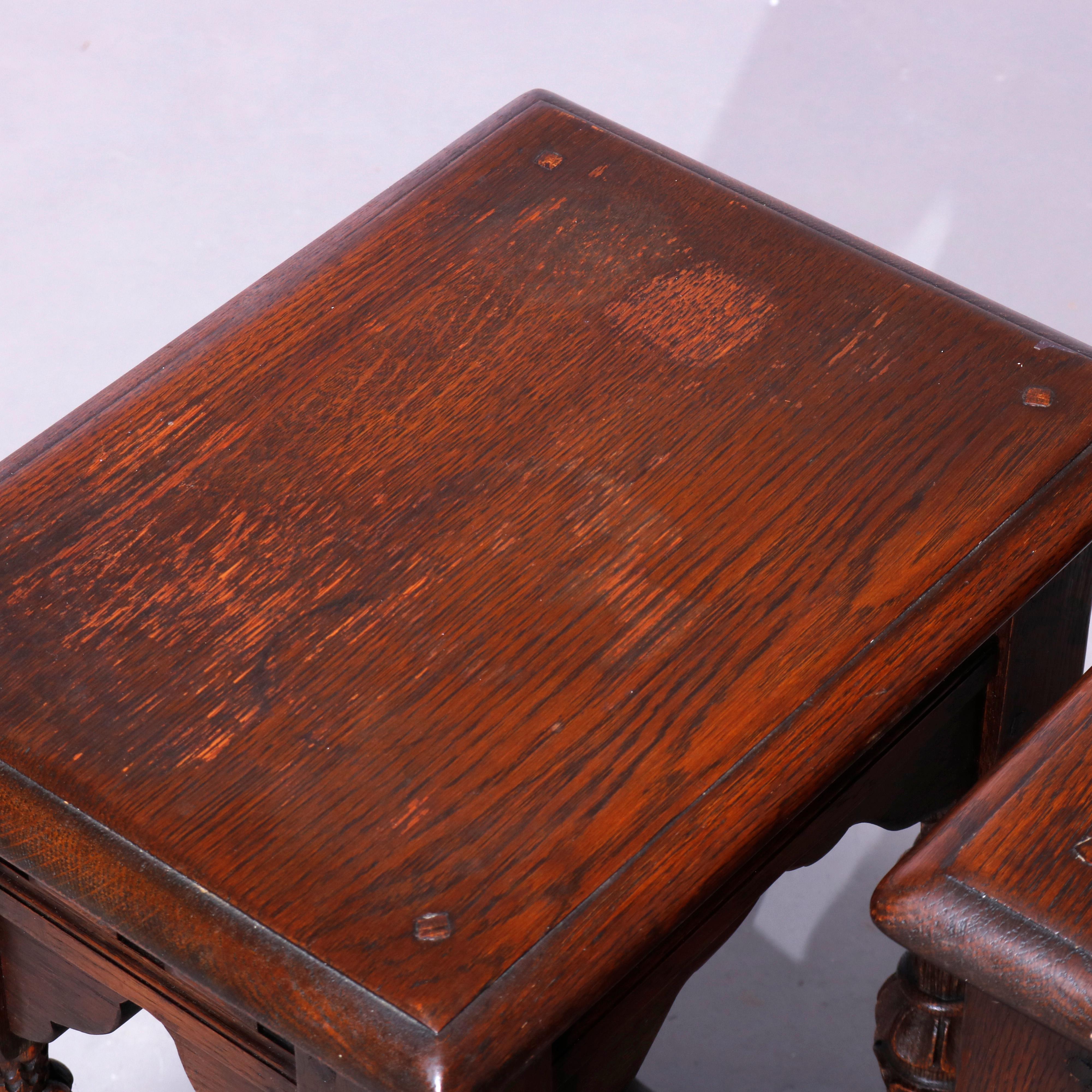 20th Century Antique English Jacobean Kittinger Style Oak Side Tables, c1920