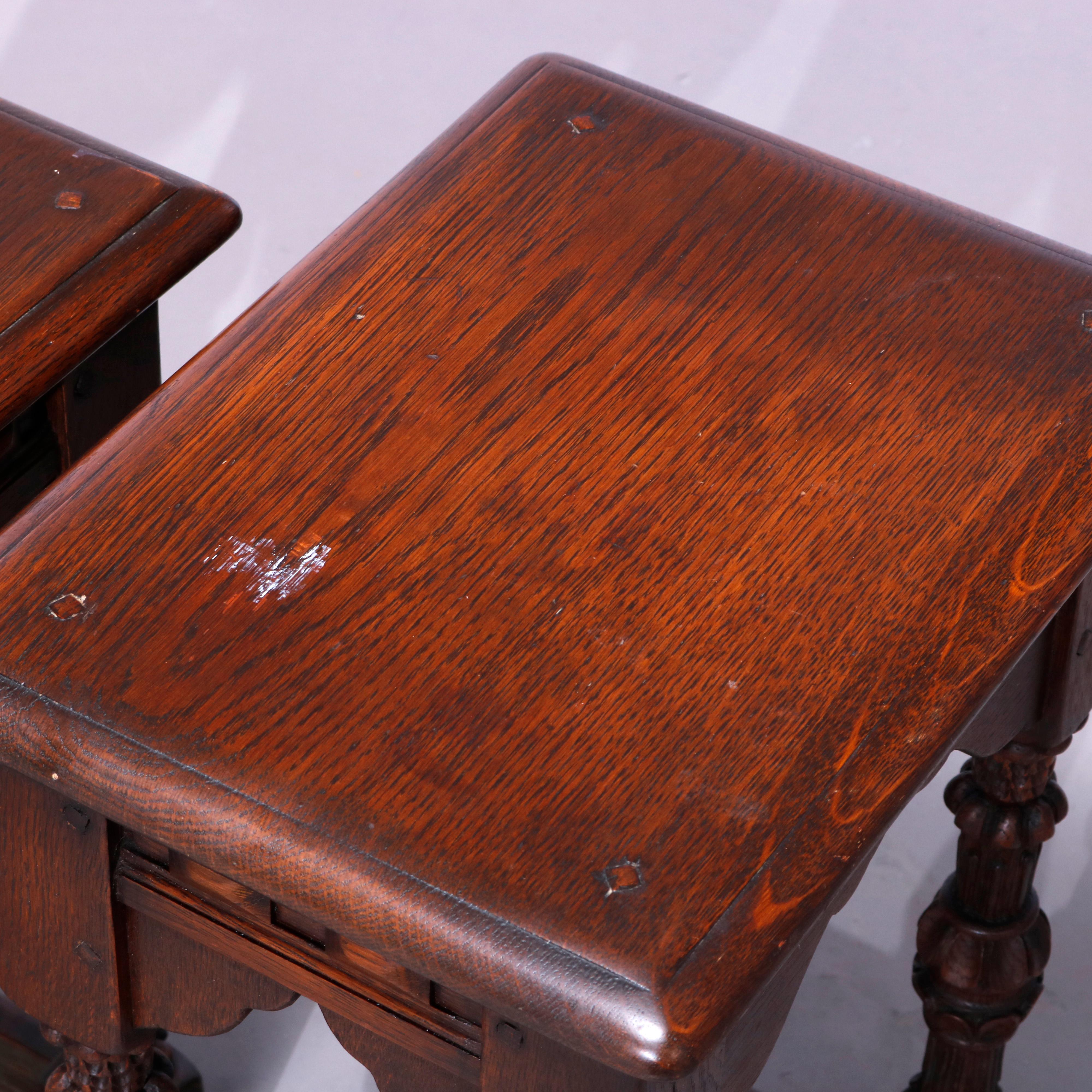 Wood Antique English Jacobean Kittinger Style Oak Side Tables, c1920