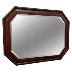 Antique English Jacobean Mirror Framed Beveled Octagonal Oak c.1930s