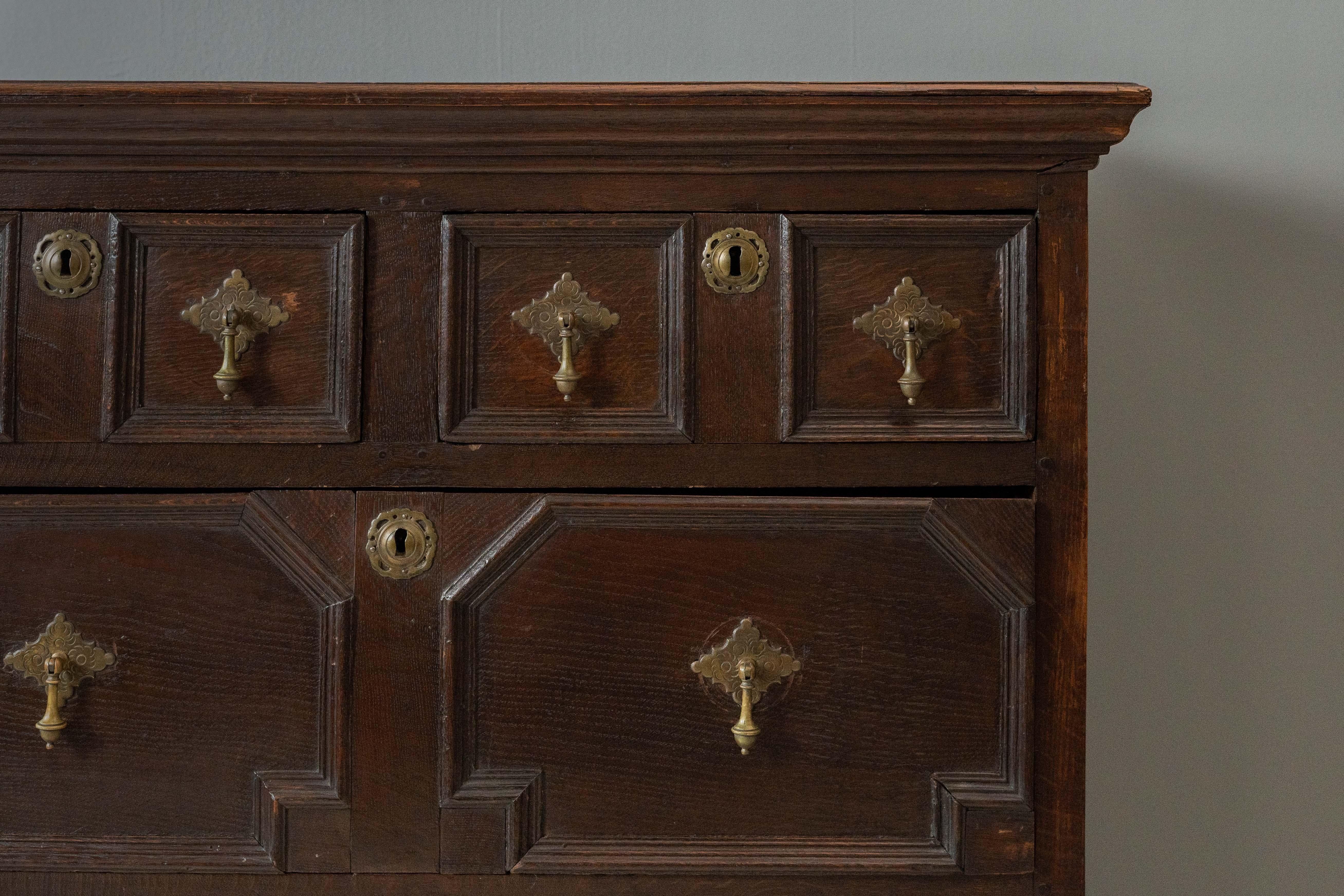 Antique English Jacobean Oak Chest For Sale 1