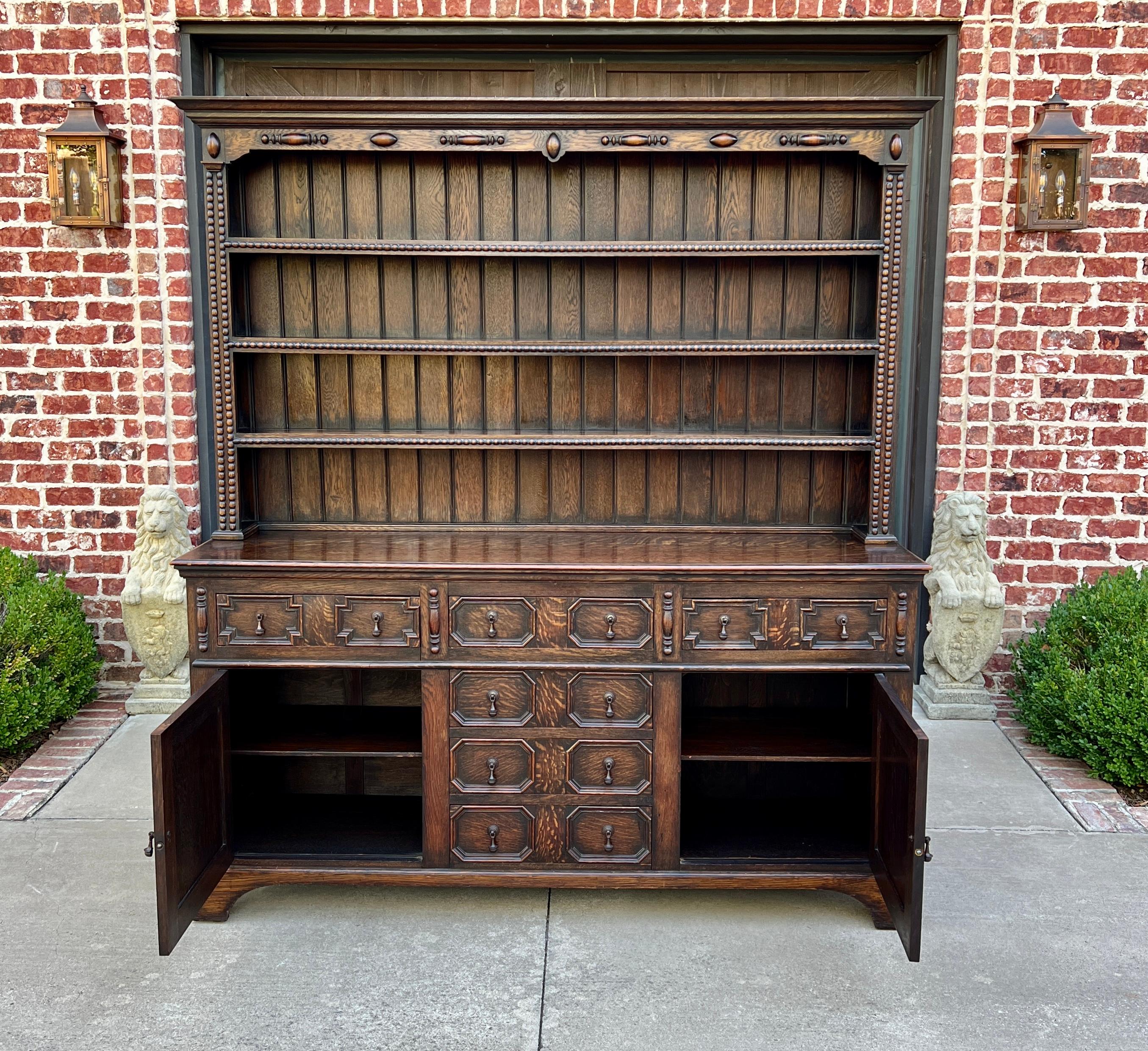 Antique English Jacobean Oak Welsh Plate Dresser Sideboard Server c. 1900 8