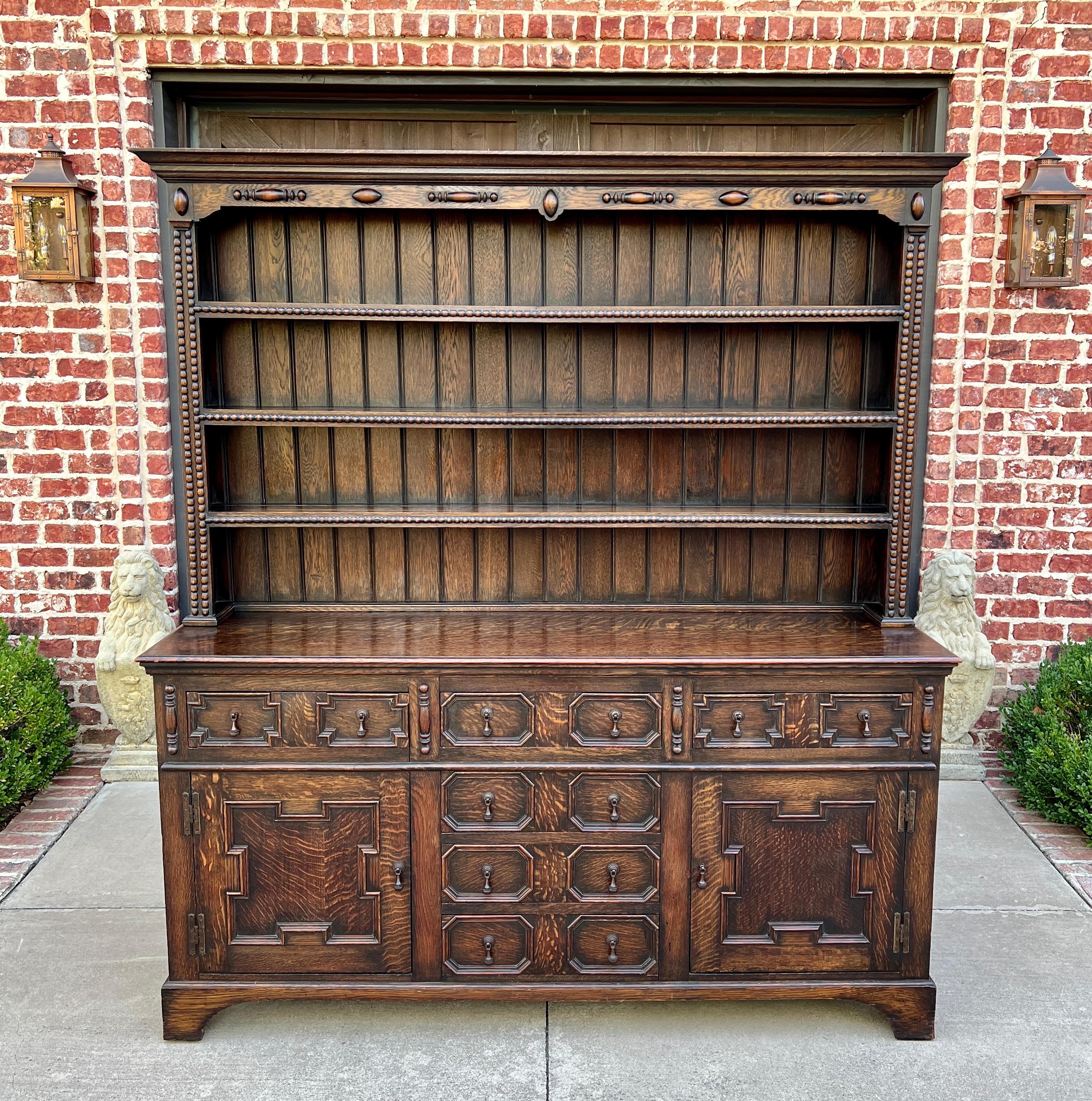 Antique English Jacobean Oak Welsh Plate Dresser Sideboard Server c. 1900 9