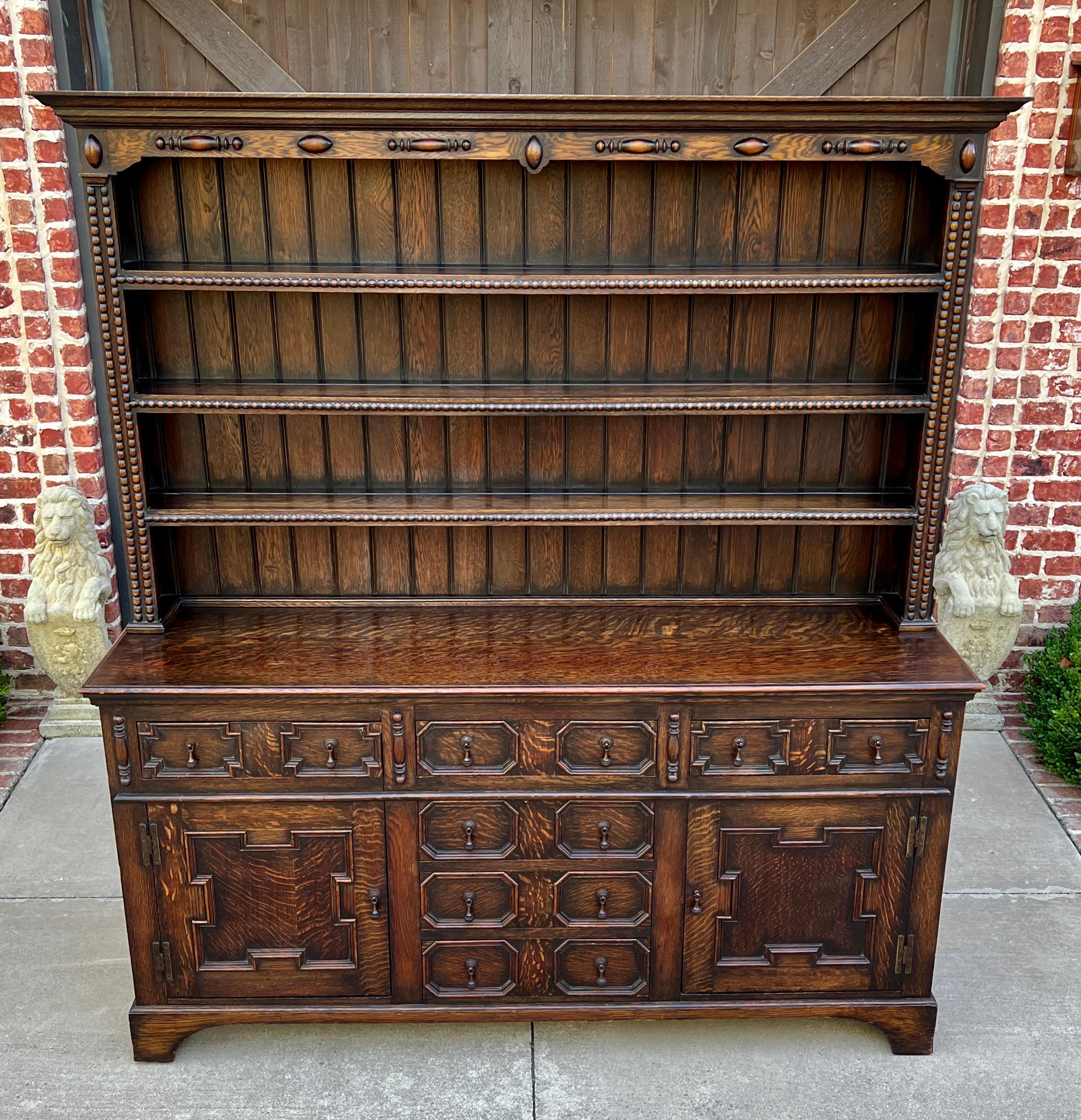 Antique English Jacobean Oak Welsh Plate Dresser Sideboard Server c. 1900 10