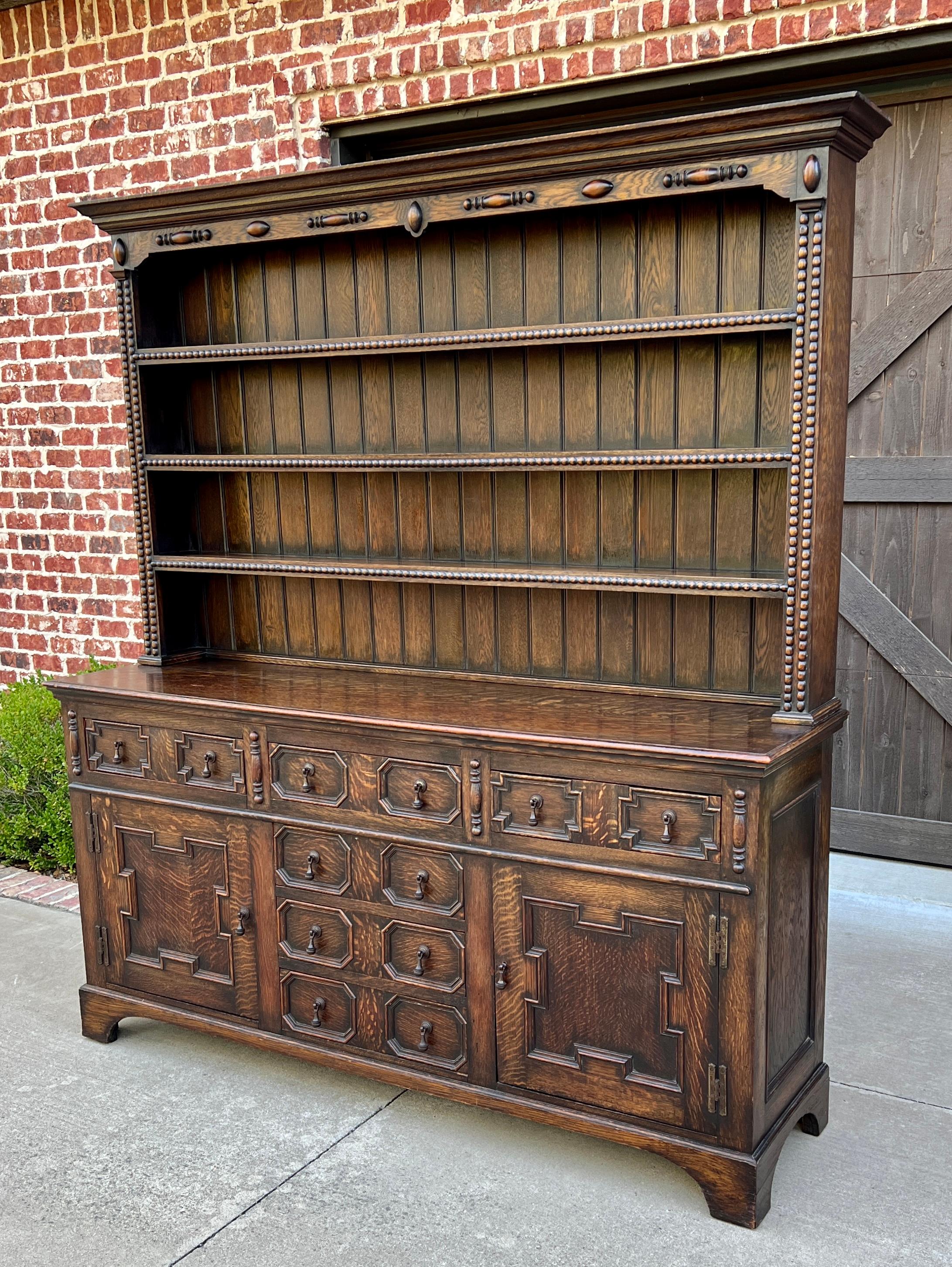     Charming LARGE Antique English Oak Jacobean Welsh Plate Dresser, Sideboard, Hutch Cabinet, Server or Buffet c. 1900-1910

    These pieces, commonly known as 