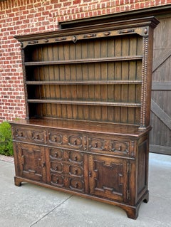 Antique English Jacobean Oak Welsh Plate Dresser Sideboard Server c. 1900
