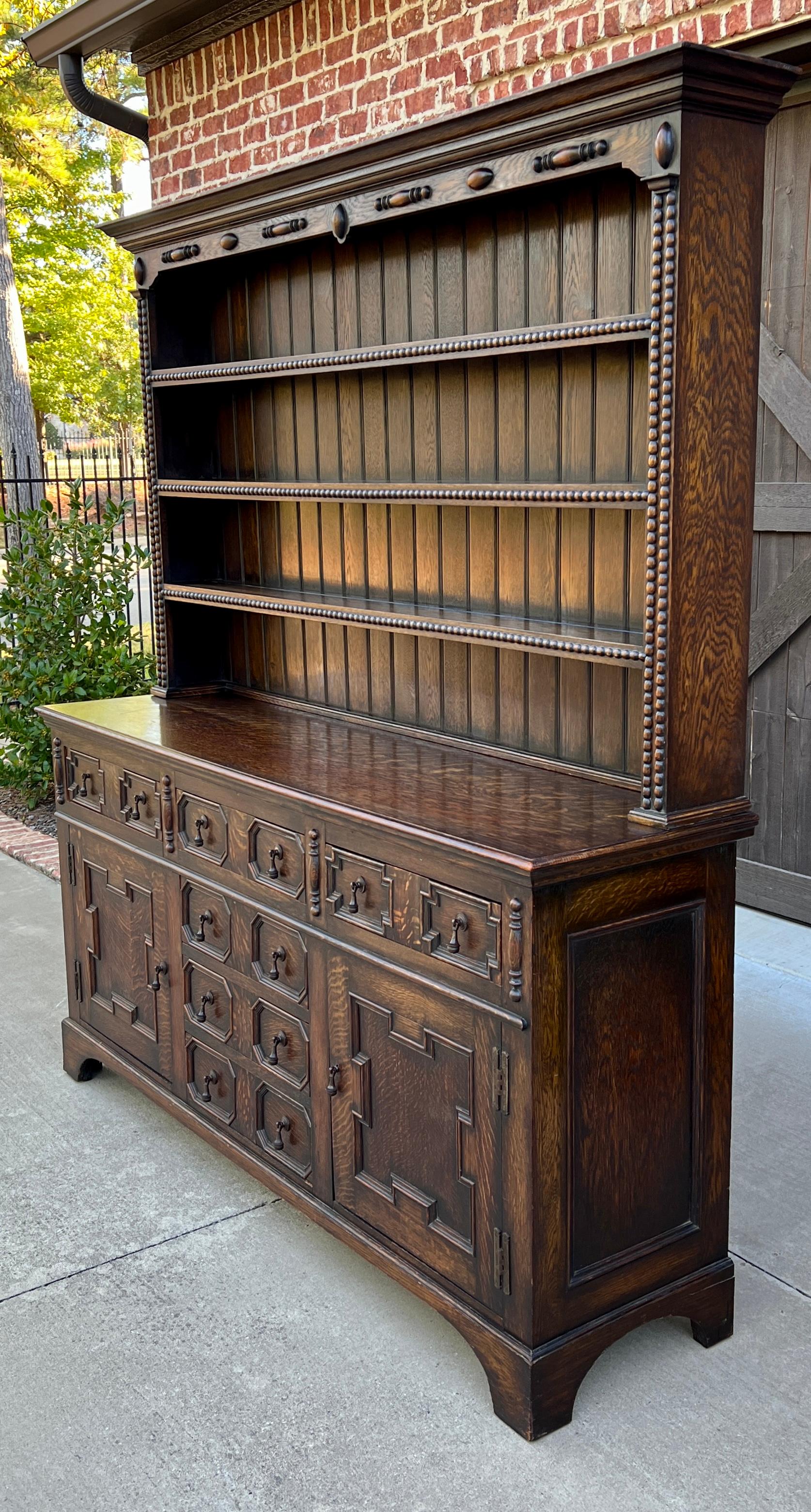 Antique English Jacobean Oak Welsh Plate Dresser Sideboard Server c. 1900 2